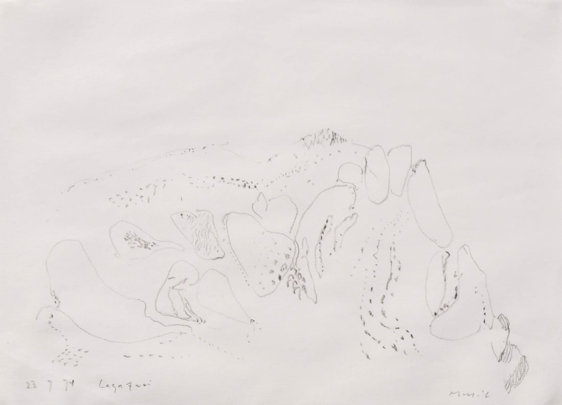Zoran Music (Bukovica, Görz/Gorizia 1909 - Venedig/Venezia 2005): Rocky Landscape, Lagazuoi/Dolomites, 1974; Pencil on paper, 23.8 x 32.8 cmSigned, titled and datedProvenance: Galerie Welz Salzburg, private collection