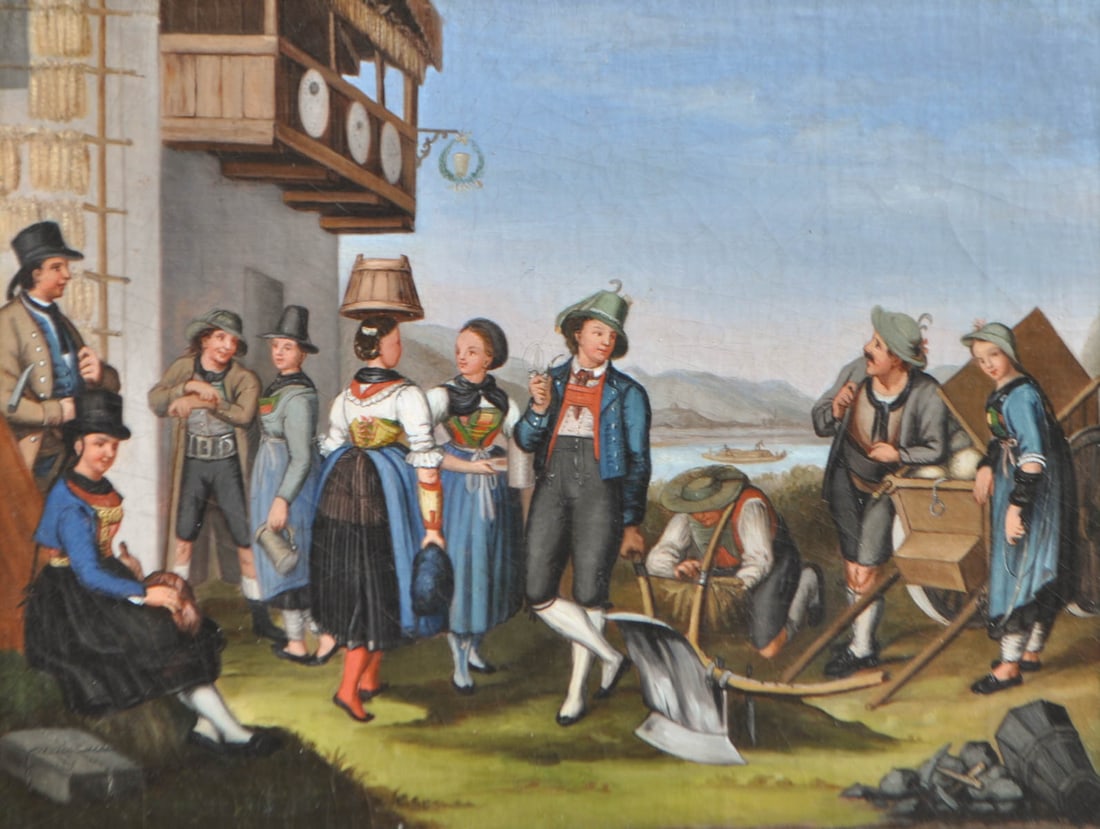 Monogrammist "G V": Hauptcharaktere vom Land Tirol, 1820;Öl auf Leinwand auf Karton, 39,5 x 53 cm, gerahmt