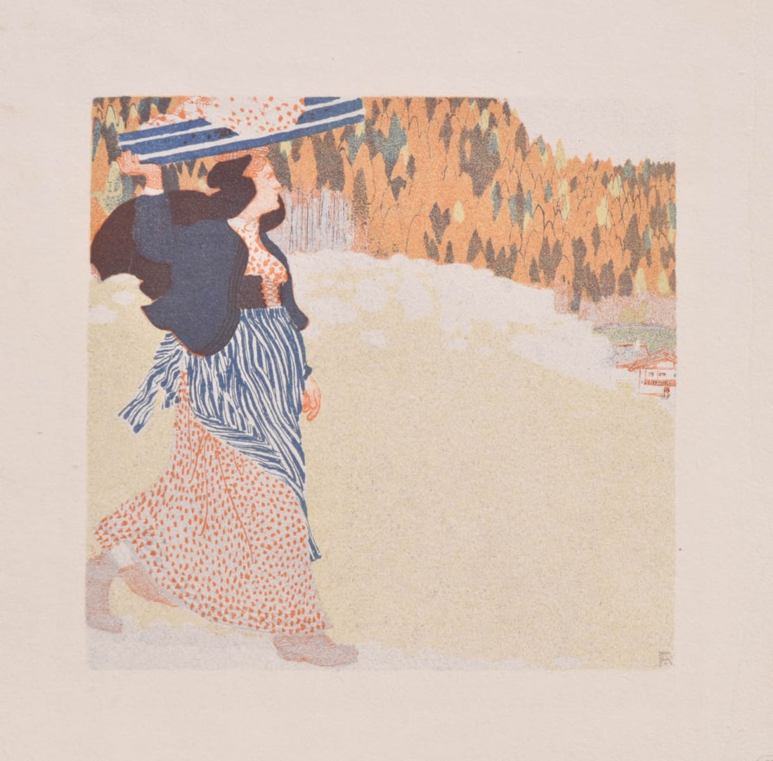 Ferdinand Andri (Waidhofen an der Ybbs 1871 - Wien/Vienna 1956): Die Butterbäuerin, 1901;Lithografie, 17,6 x 17,6 cm (Darstellung),22,5 x 23,6 cm (Blatt)Monogrammiert