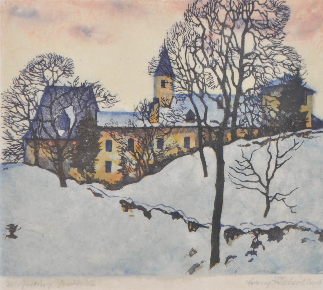 Franz Köberl (Innsbruck 1889 - 1967): Weiherburg in Innsbruck;Farbholzschnitt, 17,5 x 20,5 cm (Darstellung),gerahmtHandsigniert u. betitelt