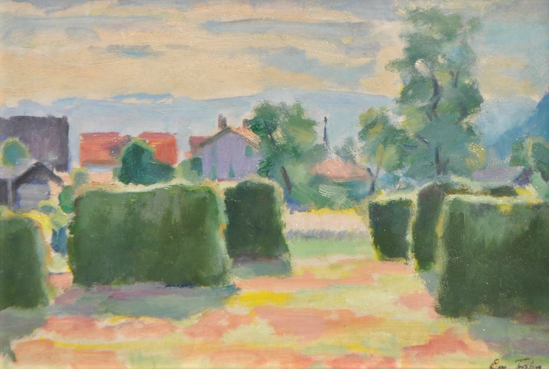 Emanuen Fohn (Klagenfurt 1881 - Bozen/Bolzano 1966): Dorf;Öl auf Karton, 22 x 32,5 cm, gerahmtSigniert