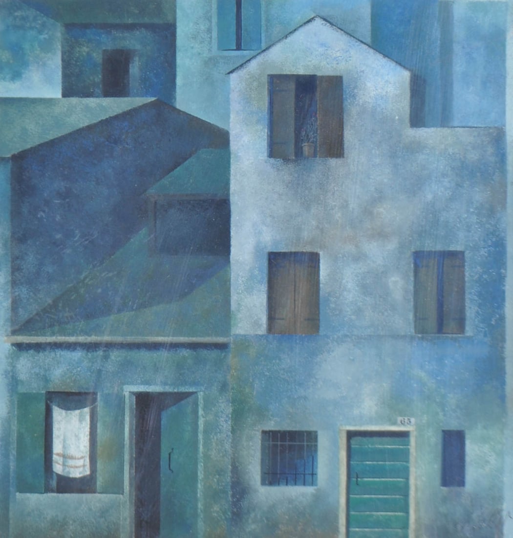 Oswald Haller (Hall in Tirol 1906 - Innsbruck 1989): Häuser;Tempera auf Papier, 23 x 22 cm, gerahmtSigniert
