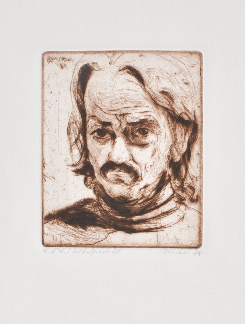 Markus Vallazza (St. Ulrich in Gröden/Ortisei 1936 - Bozen/Bolzano 2019): Selbstporträt, 1978;Radierung, 16,7 x 13,5 cm (Platte),37,8 x 27,8 cm (Blatt)Handsigniert, datiert u. betitelt, E. d. A.