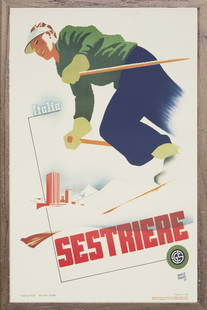 SESTRIERE: SESTRIERE Mario Puppo (1905-1977). Offset second edition, '60s. This is the most famous poster of Puppo and first poster to promote alpine skying in Sestriere. Size cm 100 x70.