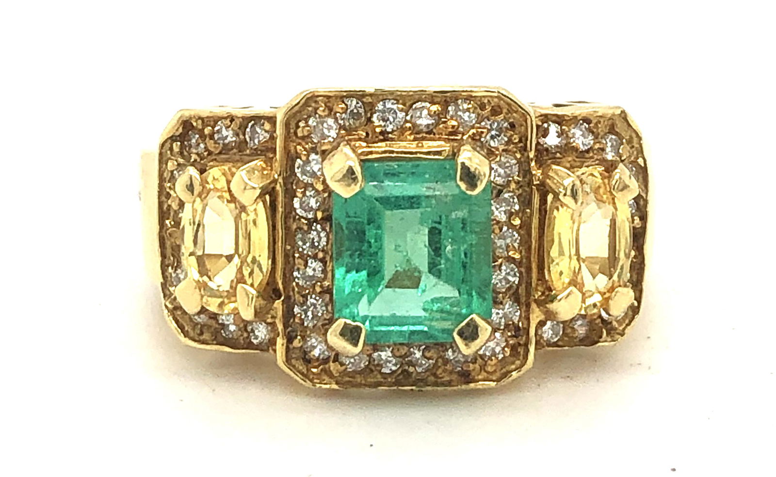 18 karat yellow gold emerald and sapphire ring (1 of 3)