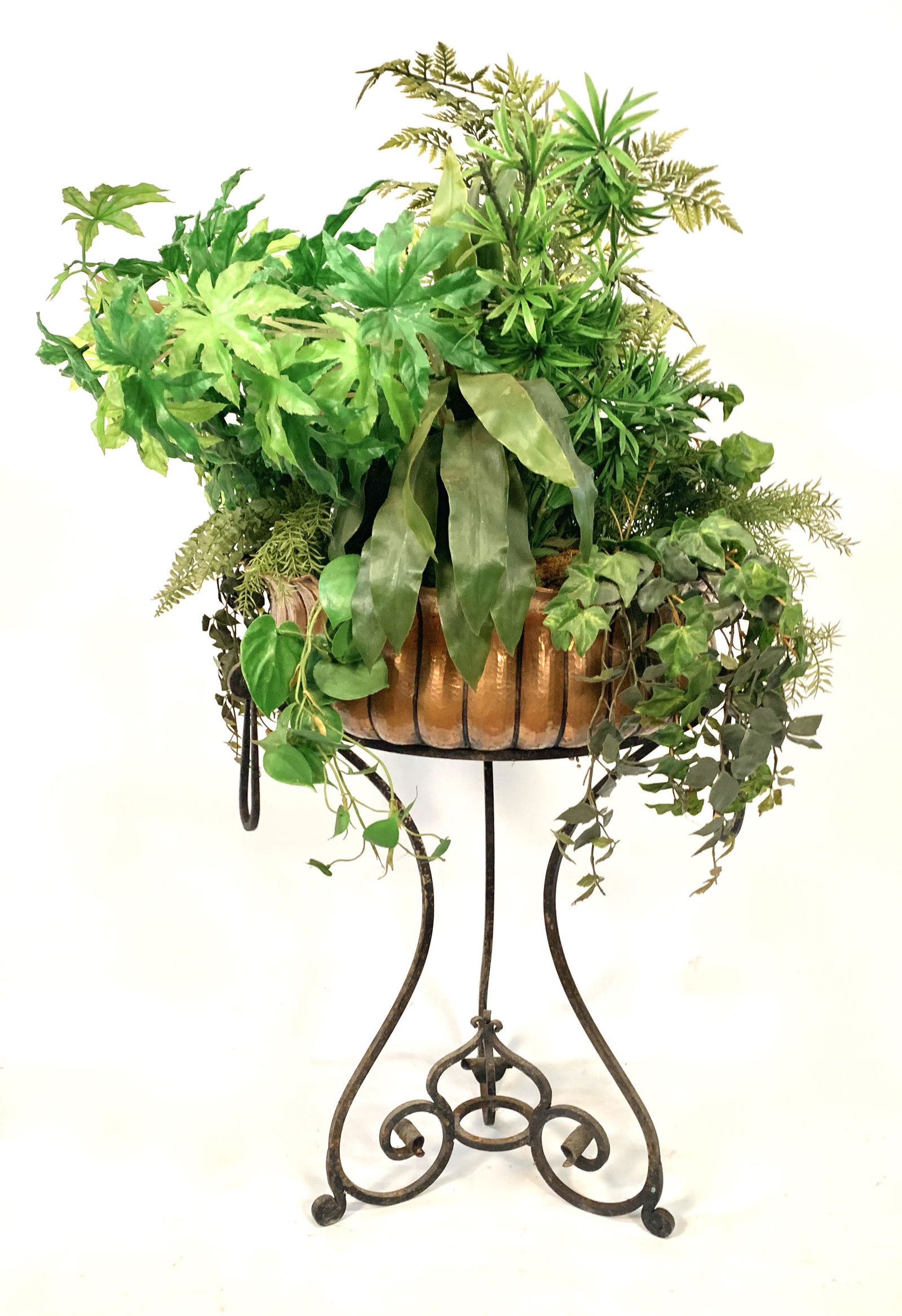 Hammered Copper Planter with Wrought Iron Base (1 of 4)