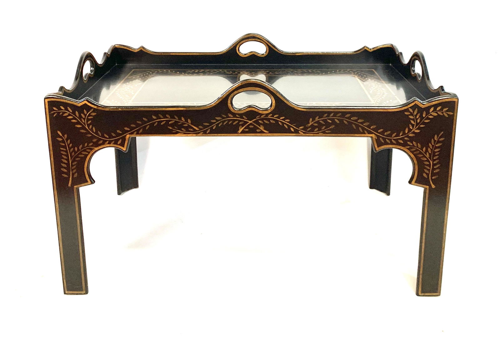 Large Chippendale Style Black Cocktail Tray Table (1 of 3)