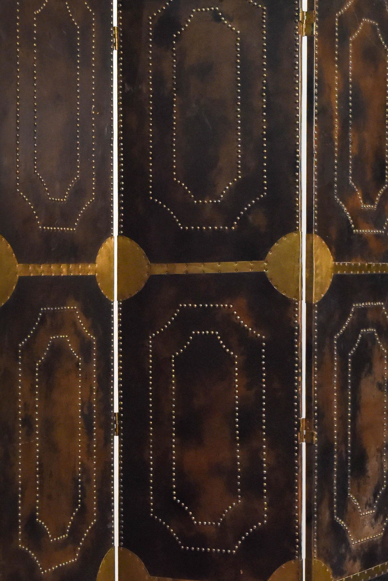 20th Century Leather Brass Tall Room Divider Screen (1 of 4)
