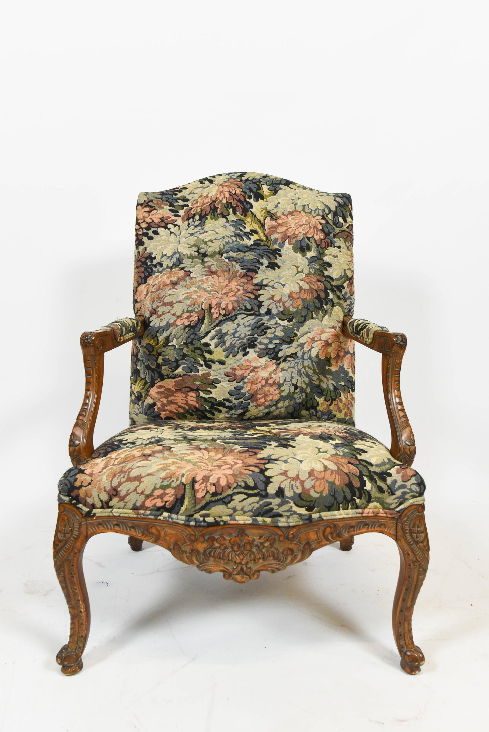 Antique French Fauteuil Floral Tapestry Upholstered: Very good condition. Joan Polk Collection.