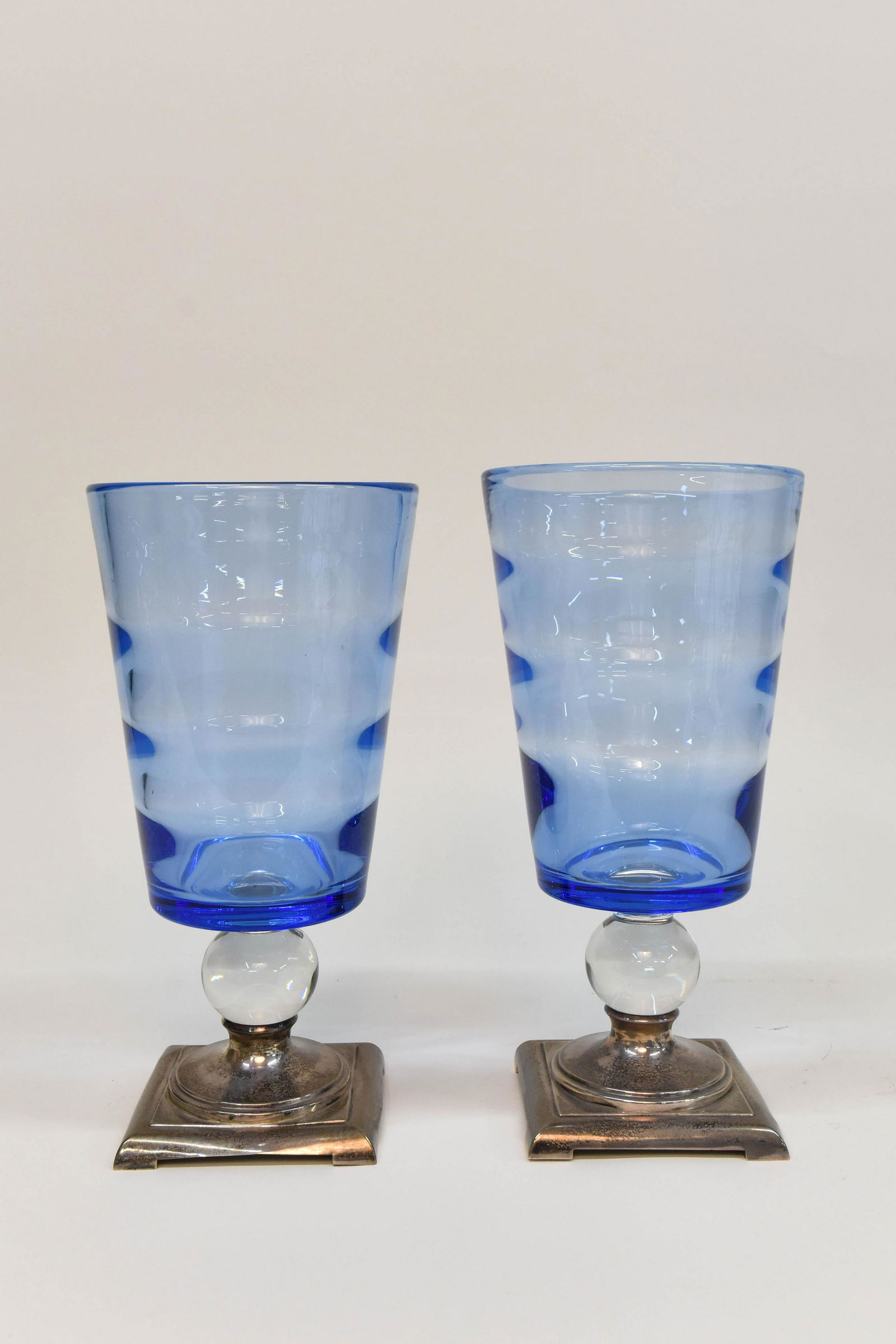 Blue Hawkes Crystal Sterling Vase Pair (1 of 3)
