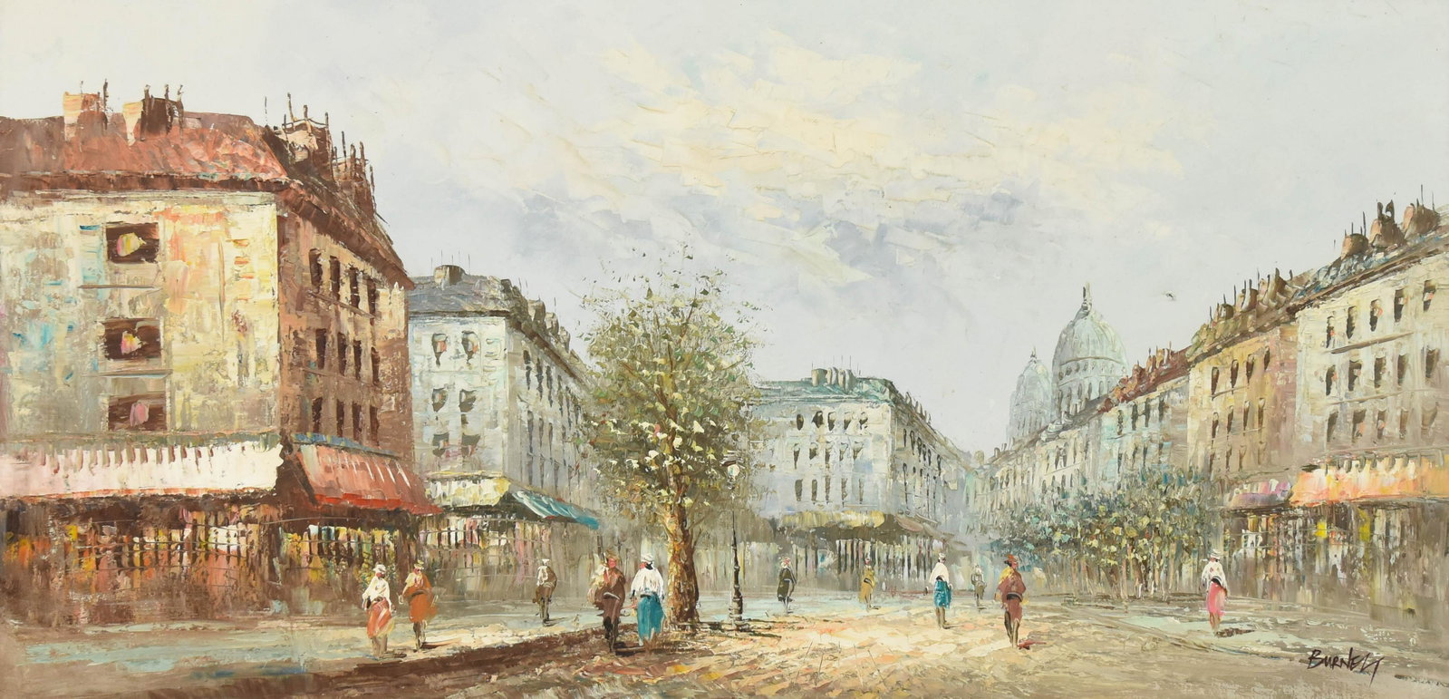 Caroline Burnett Oil on Canvas Parisian Scene: Canvas Dimensions: 24 x 48