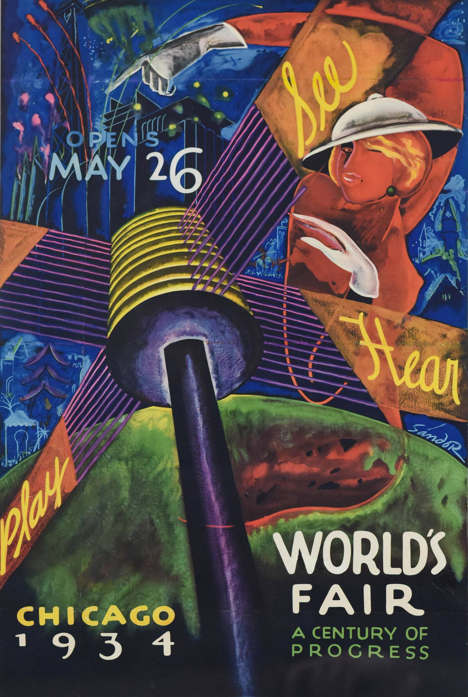 See, Hear, Play, Chicago 1934 World’s Fair Litho (1 of 3)