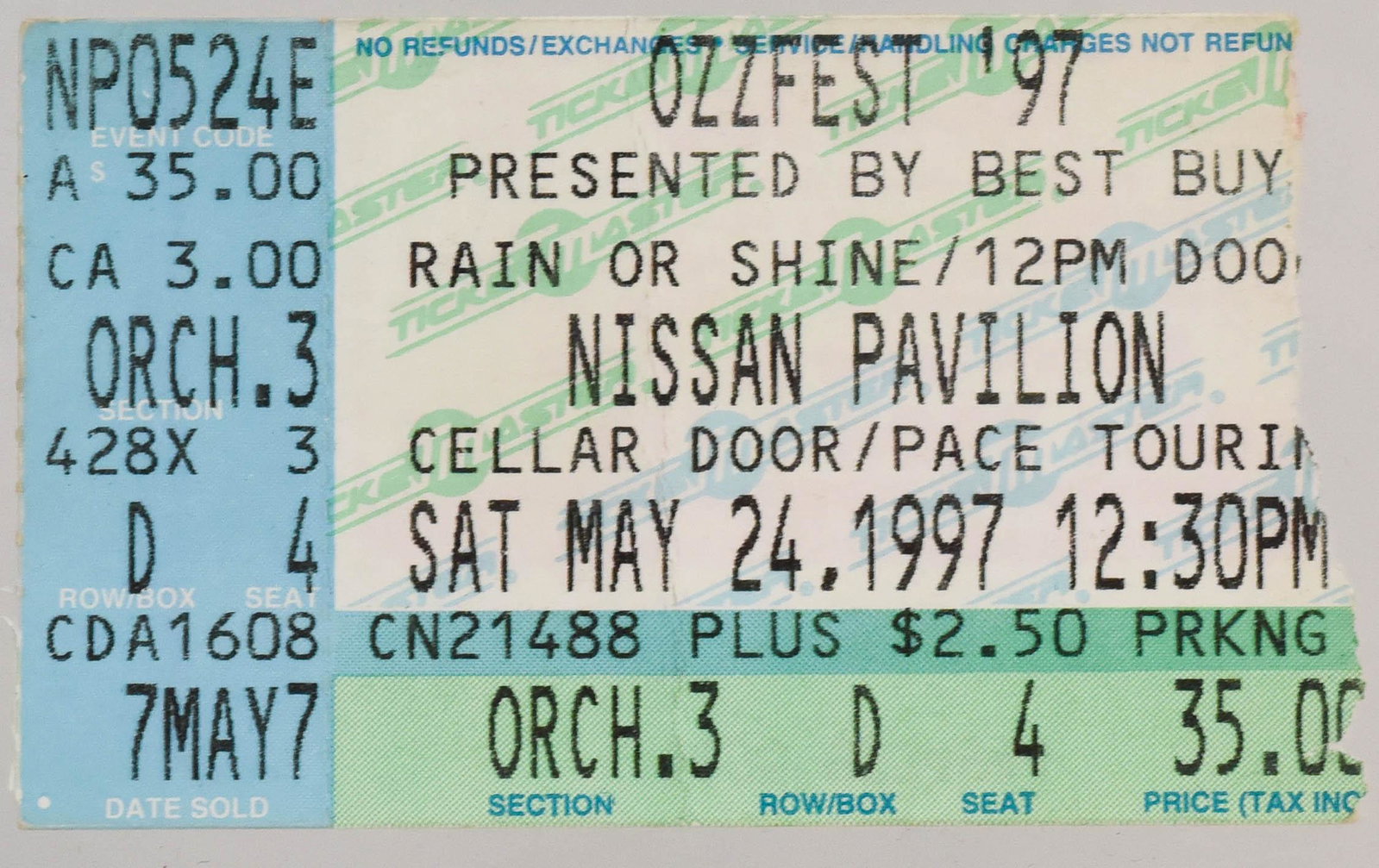 Ozzfest Concert Ticket: Nissan Pavilion Ozzfest May 24, 1997