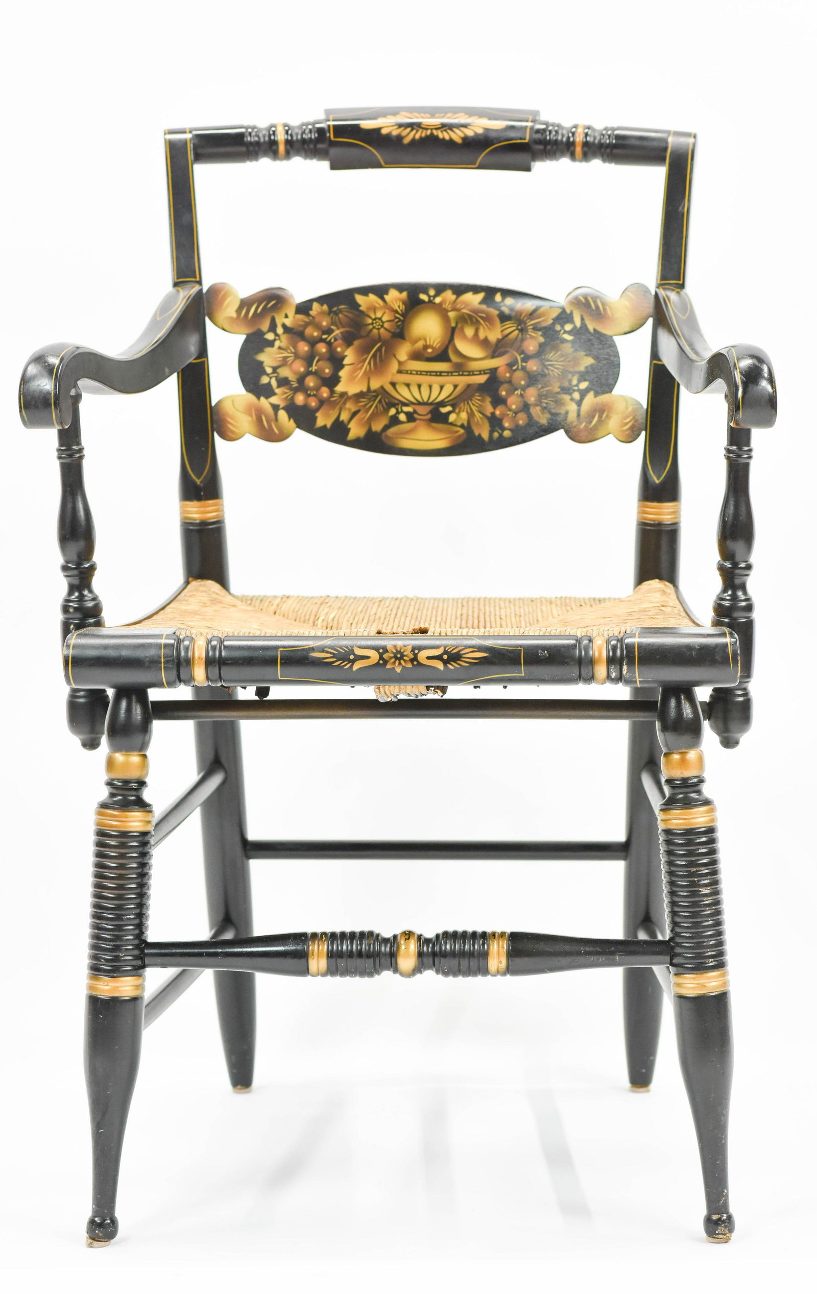 Signed Hitchcock Decorative Fancy Ebonized Arm Chair (1 of 7)