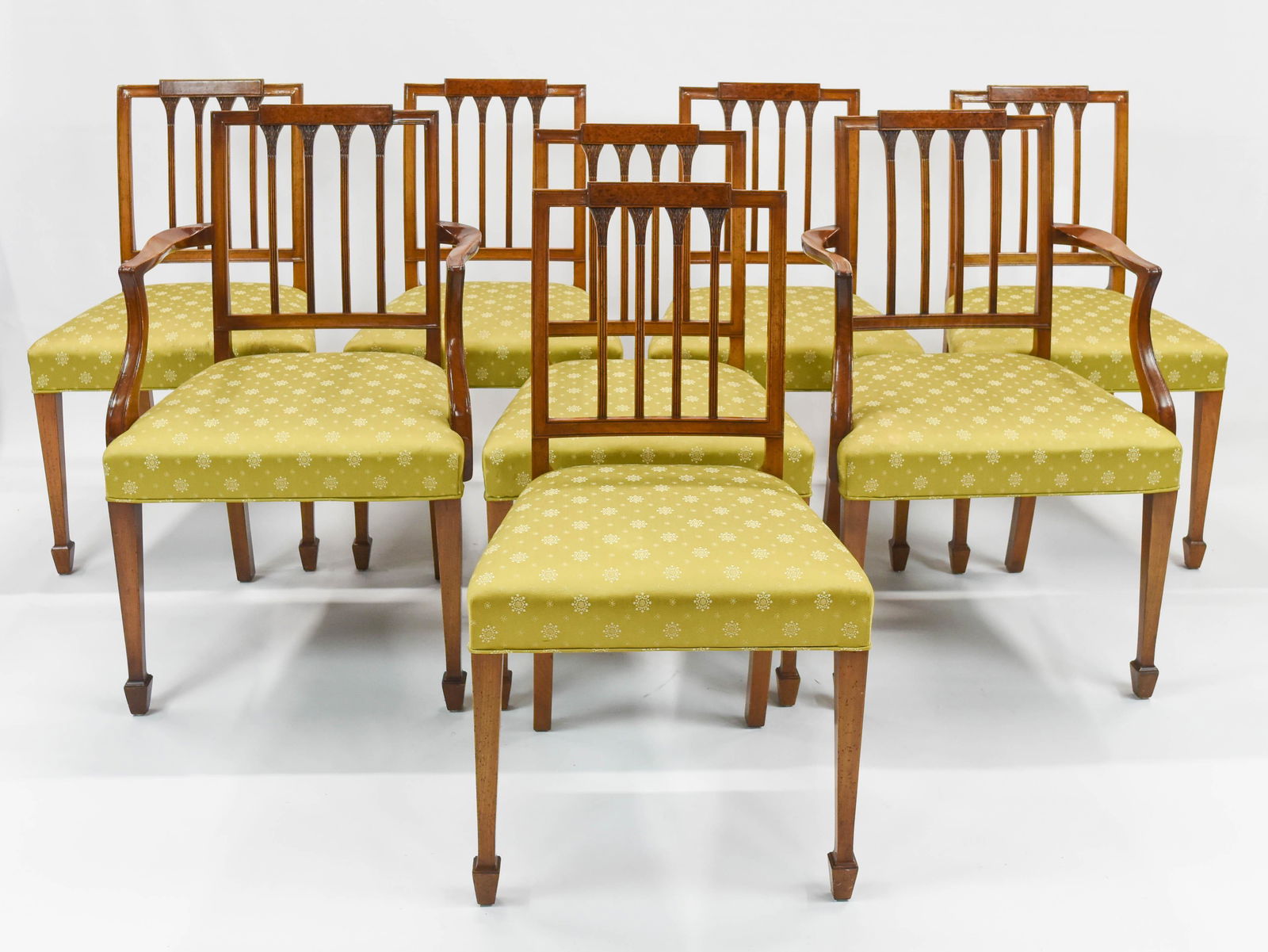 Set of Eight Sheraton Style Carved Maple Dining Chairs (1 of 10)