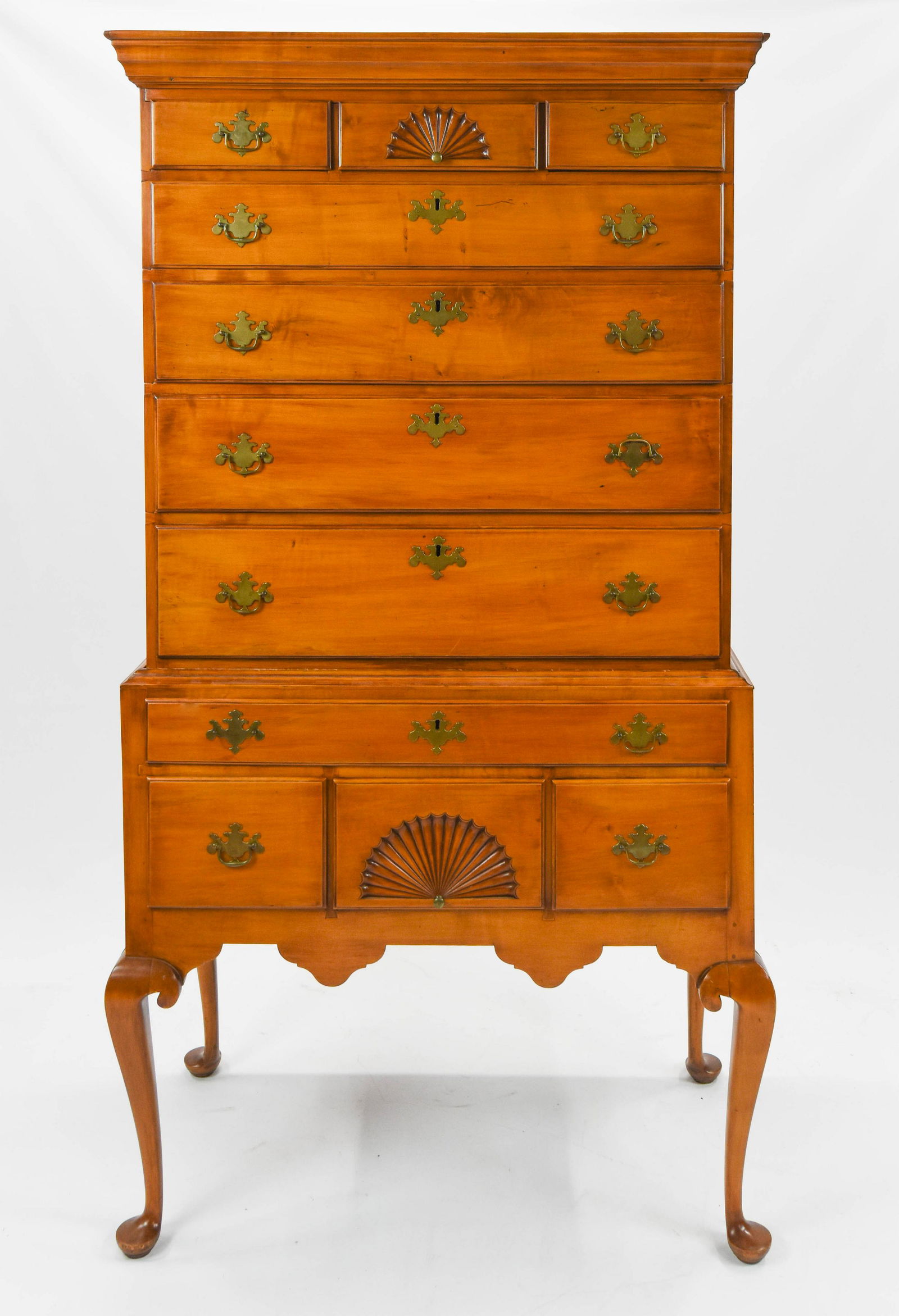 Antique Two-Piece 19thC Queen Anne Highboy Chest (1 of 6)