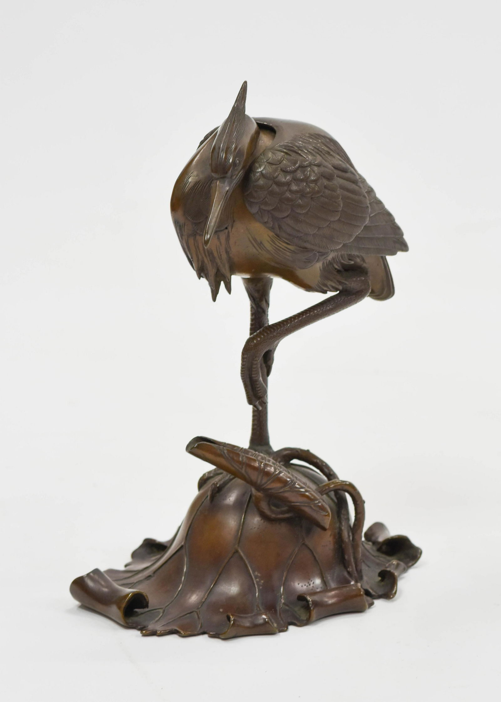 Fine  Antique Japanese Meiji Bronze Heron Bird Statue (1 of 8)