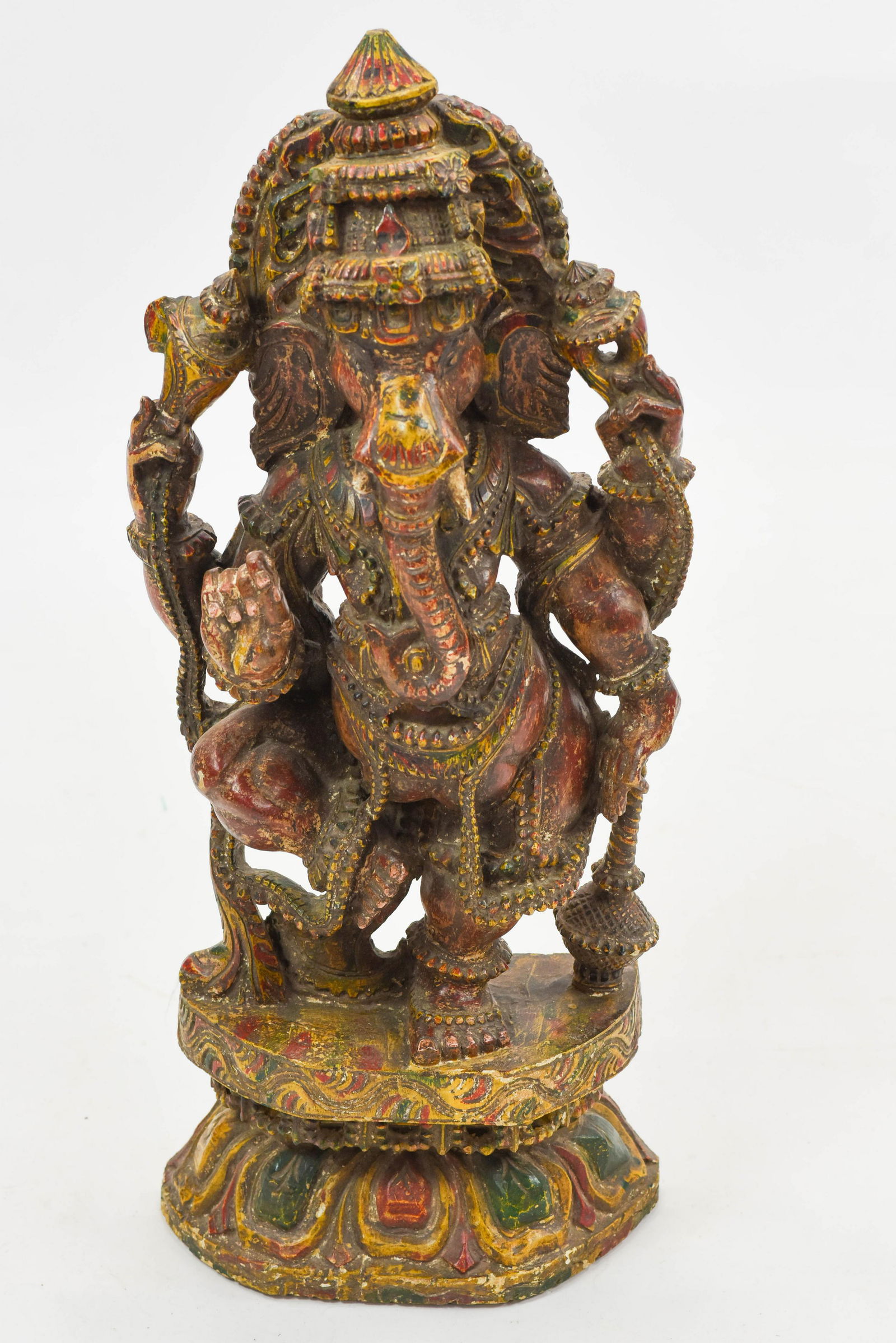 Antique Carved Wood Polychrome India Ganesha 28" Statue (1 of 5)