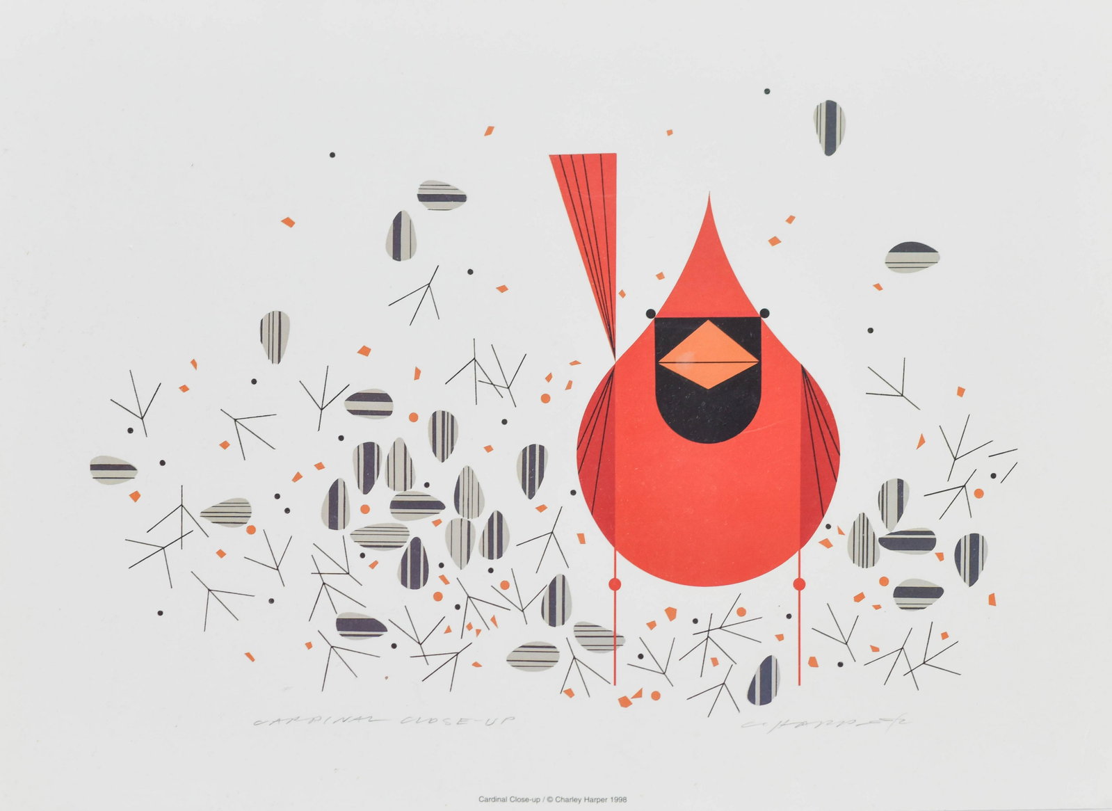 Harper, Charles "Cardinal Close Up" 1998 Serigraph: Approx. 16.25" X 12" in excellent untouched original condition, unframed, pencil signed by artist as shown.