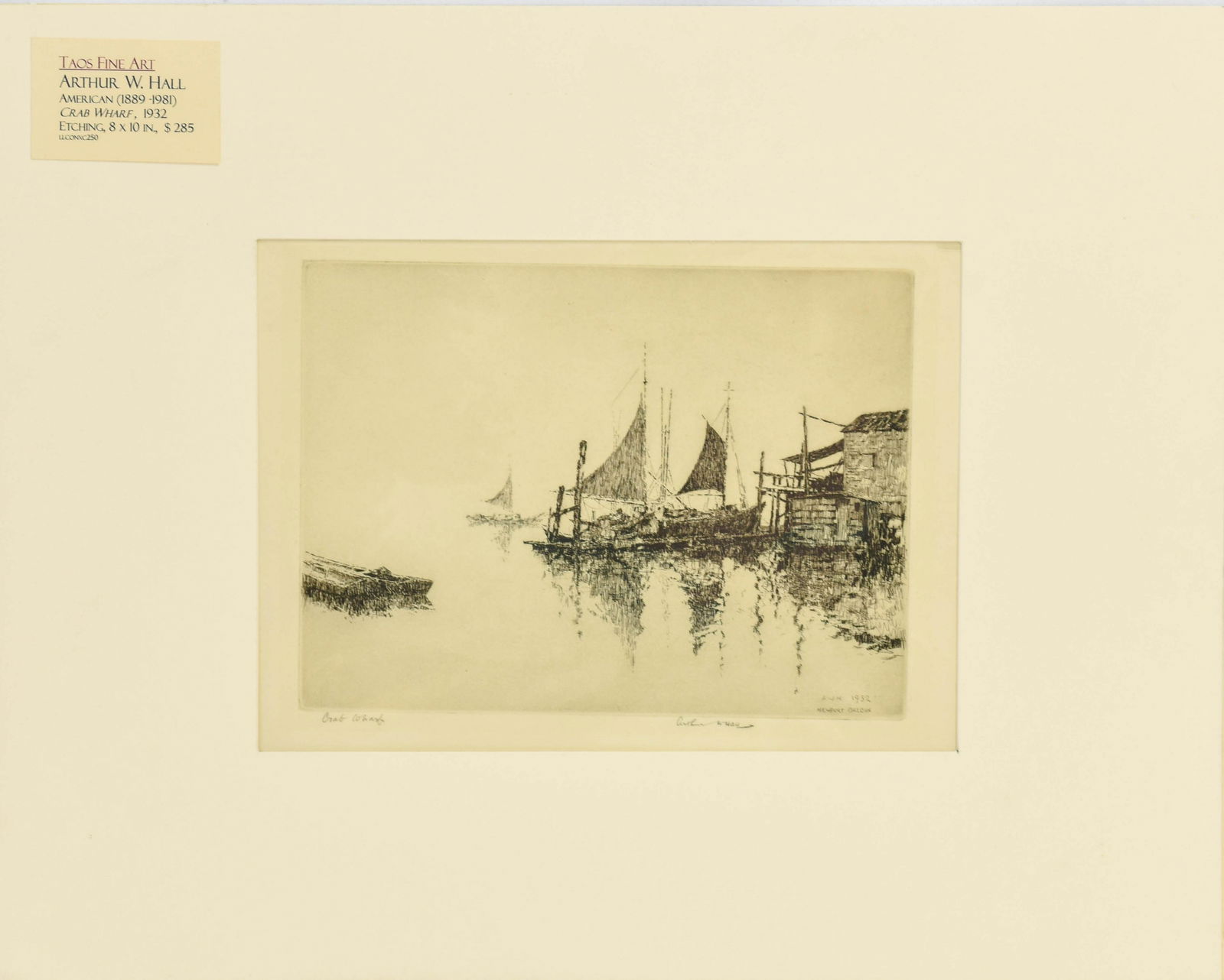 Hall, Arthur W. "Crab Wharf" 1932 Drypoint Etching (1 of 6)