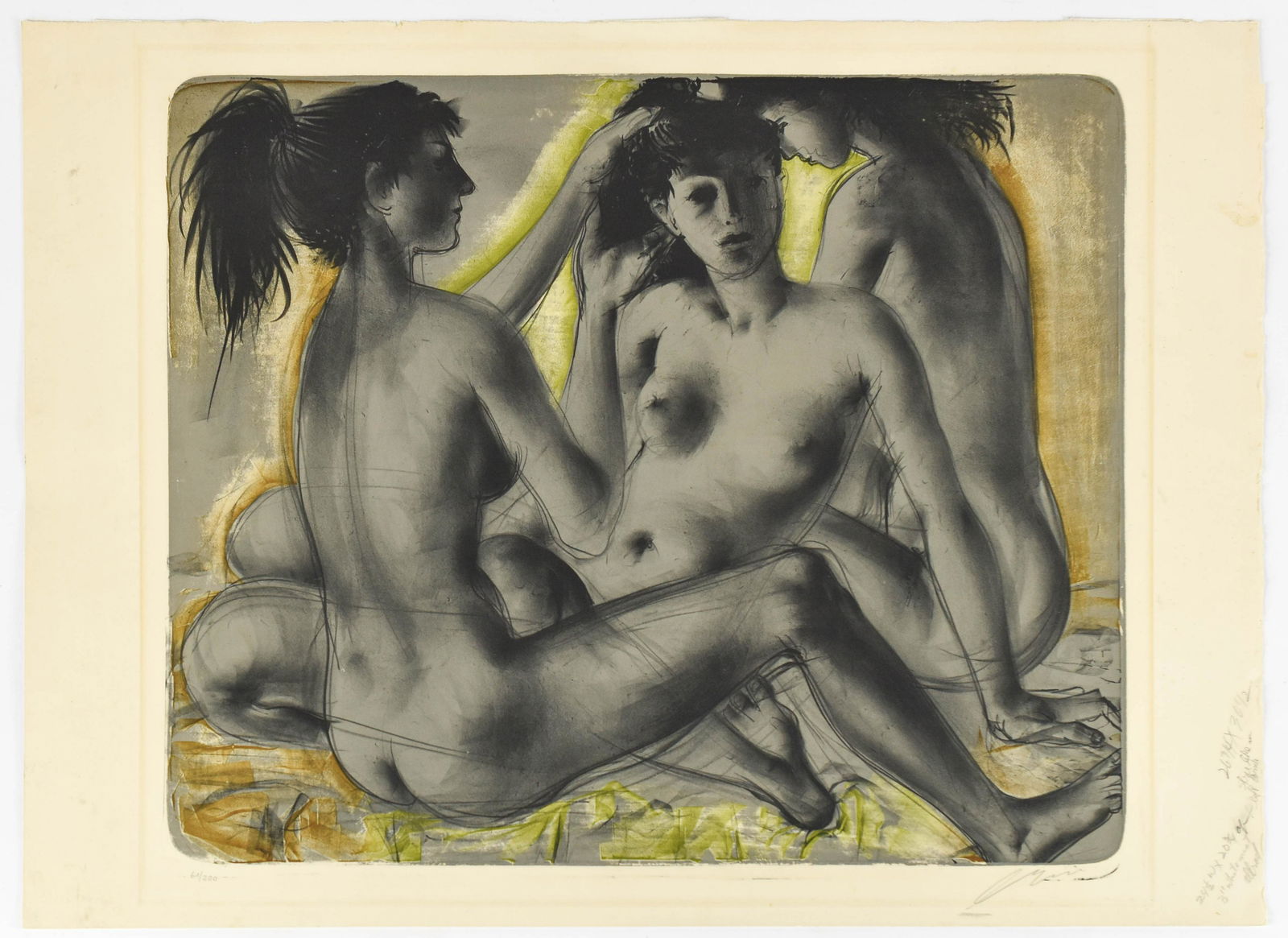 "Three Nude Girls" Signed/#'d Silkscreen Print: Indistinct signature on a very good print. #61/200. Signed lower right. Sheet size approx. 30" x 22". Image size approx. 23" X 19". Excellent condition, unframed. Full margins.