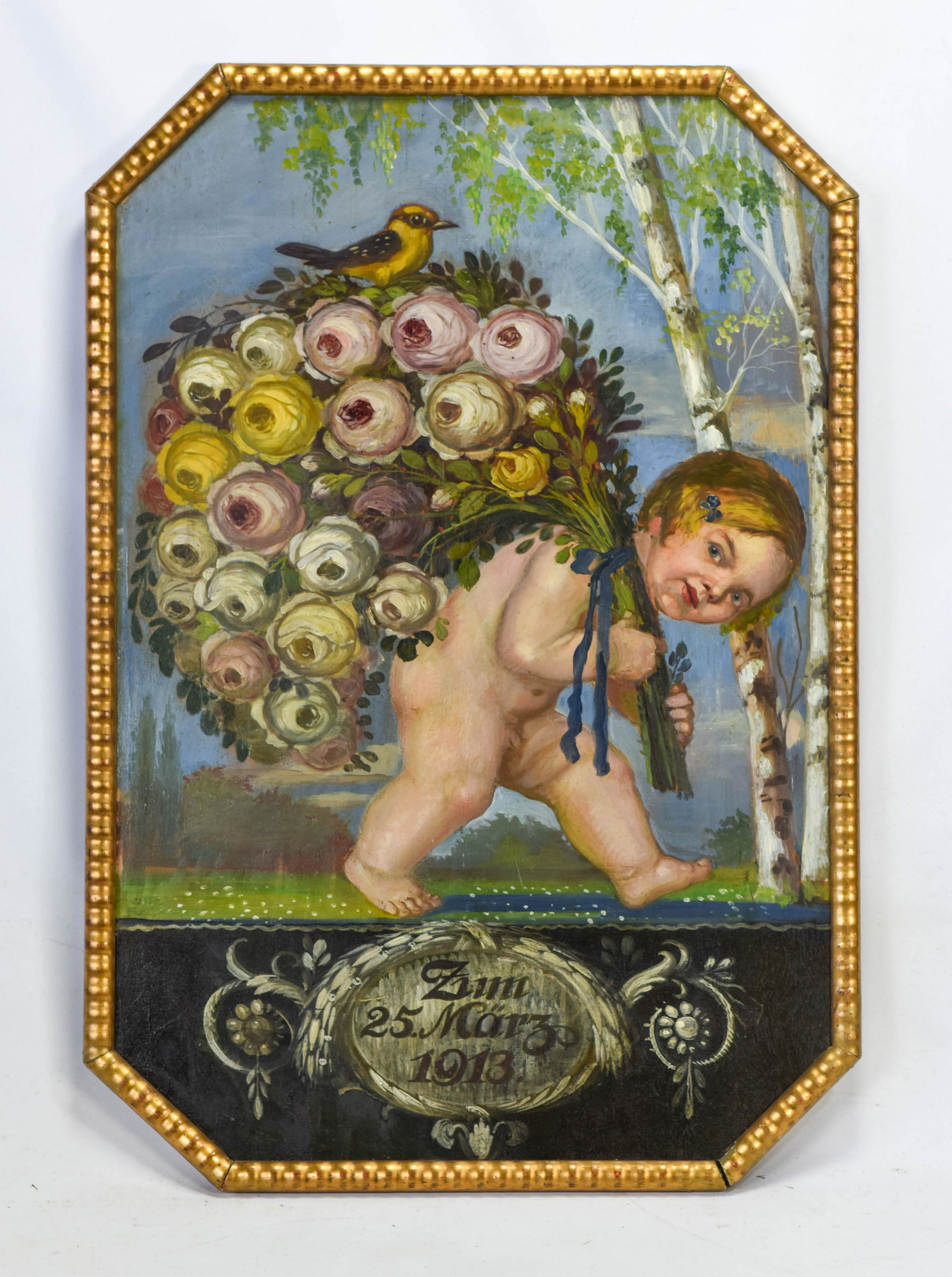 1913 German Secessionist Oil on Wood Panel Painting (1 of 5)