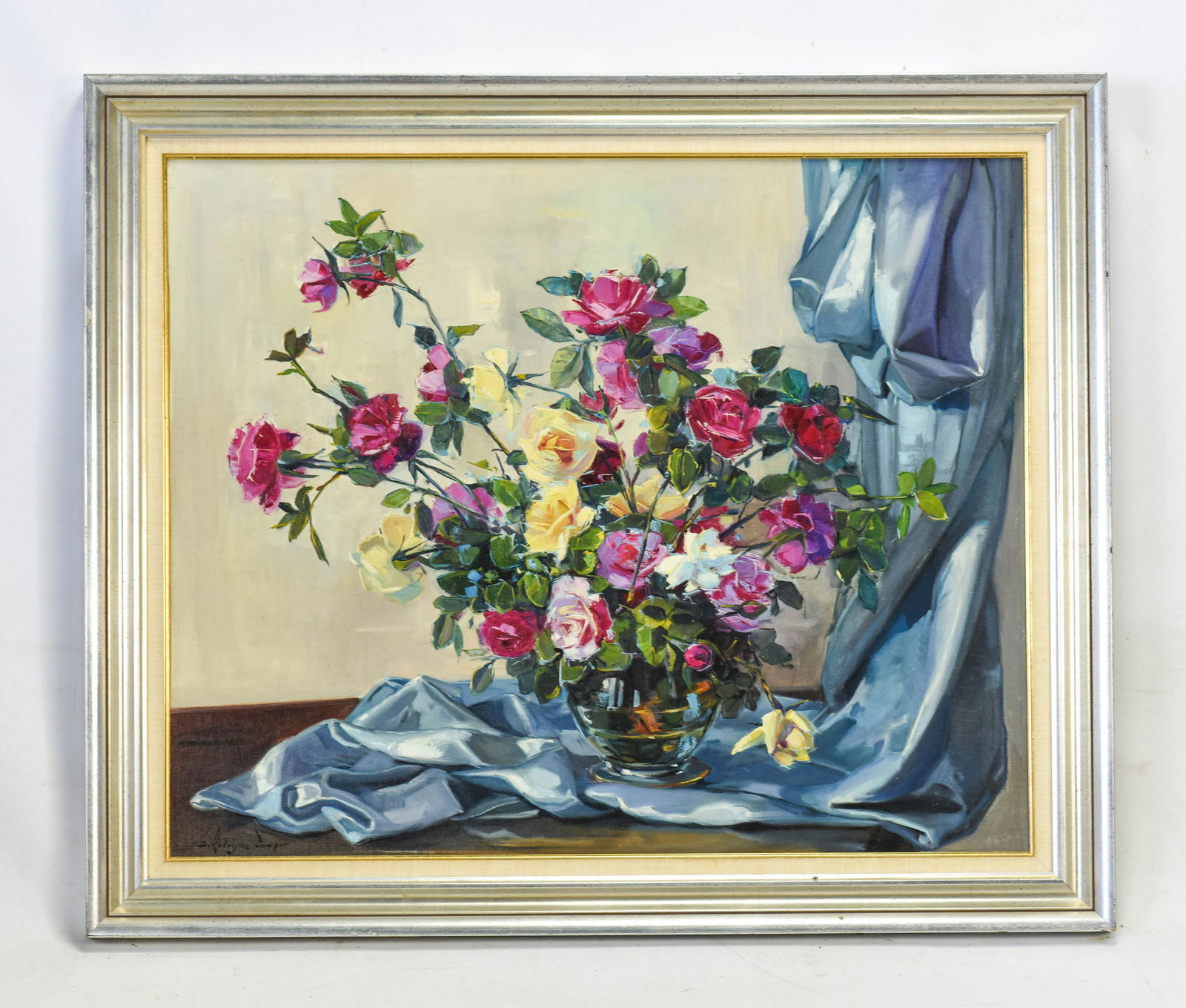 Clement, Sanchez. "Floral Still Life" Oil Board (1 of 4)