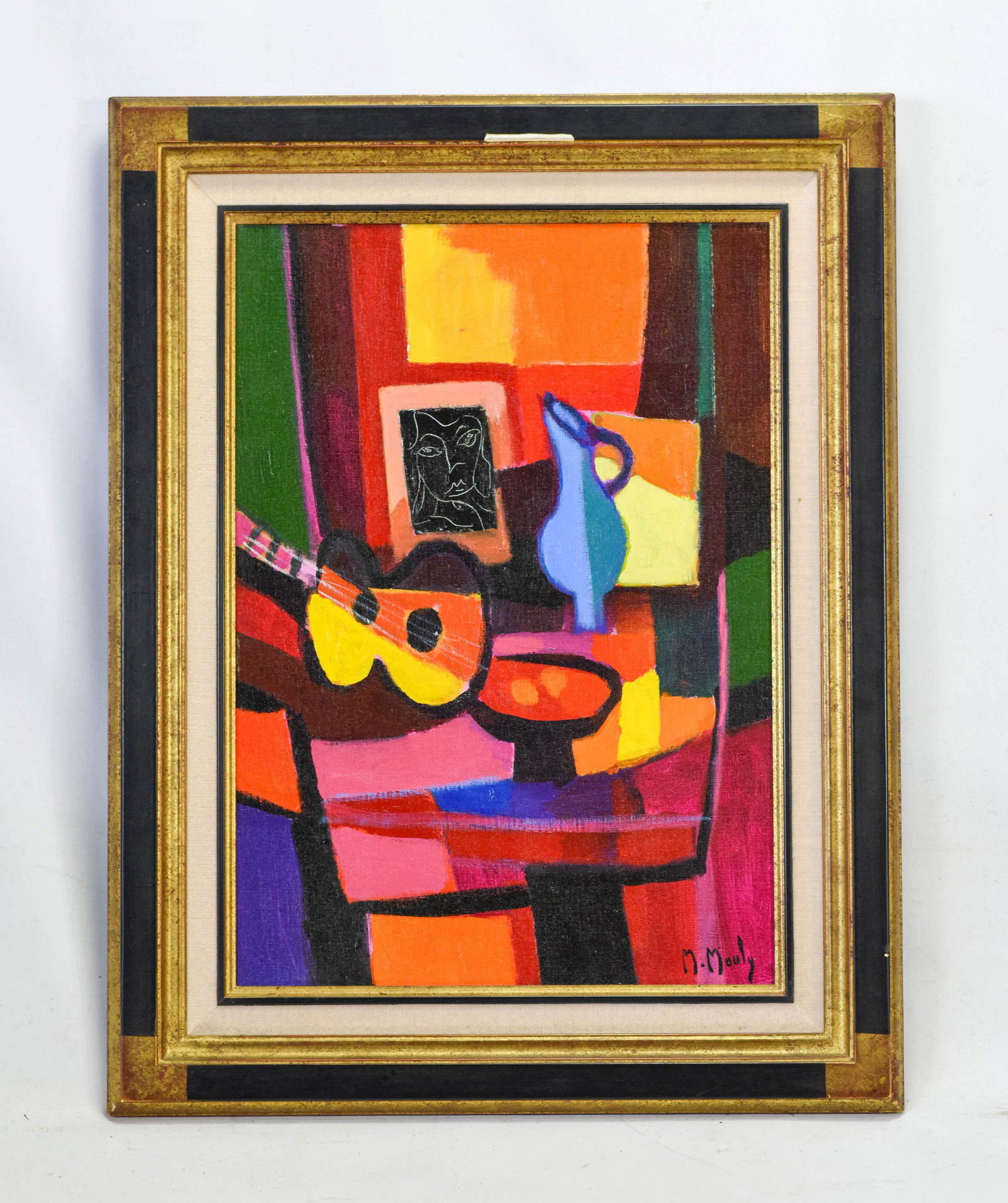 Mouly, Marcel. "Guitare et Gravure" 1993 Oil on Canvas. (1 of 4)