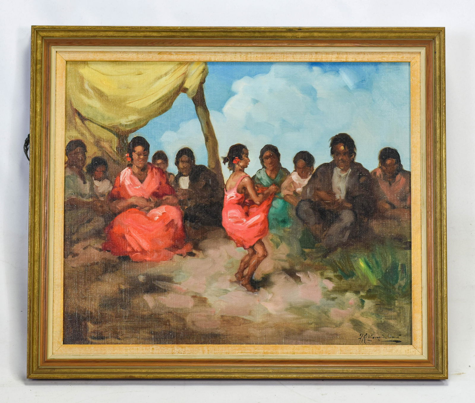 Clement, Sanchez "Dancing Woman in Red" Oil Board (1 of 4)