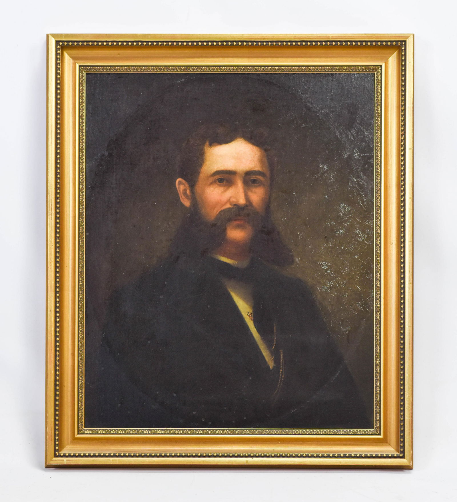 19thC Ancestor Portrait "Man w/Burnsides" Oil Canvas (1 of 6)
