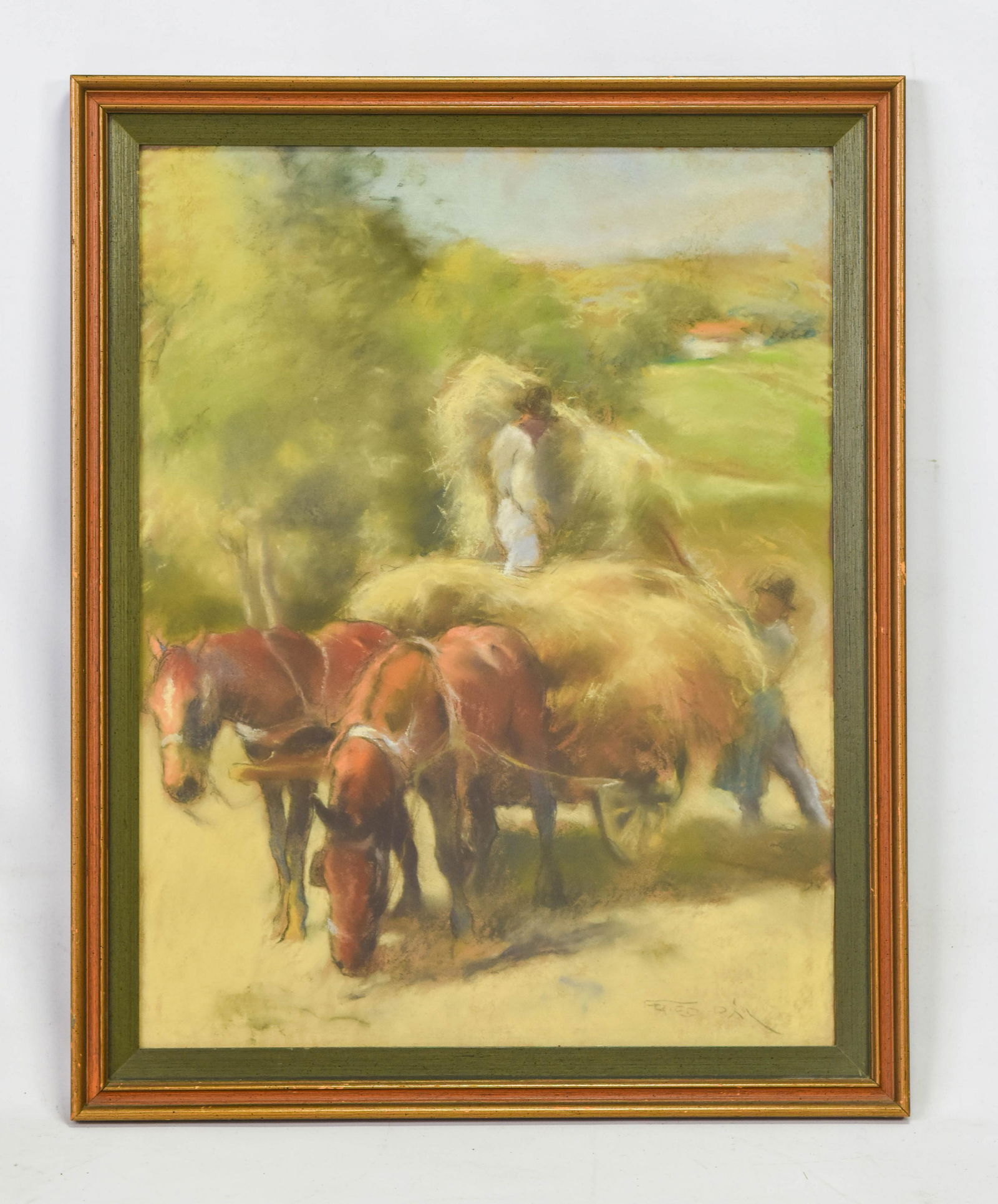 Pal, Fried "Baling Hay" Pastel on Paper: Signed lower right, sight size approx. 19 1/2" x 25". Excellent condition, wood framed under non-glare glass.