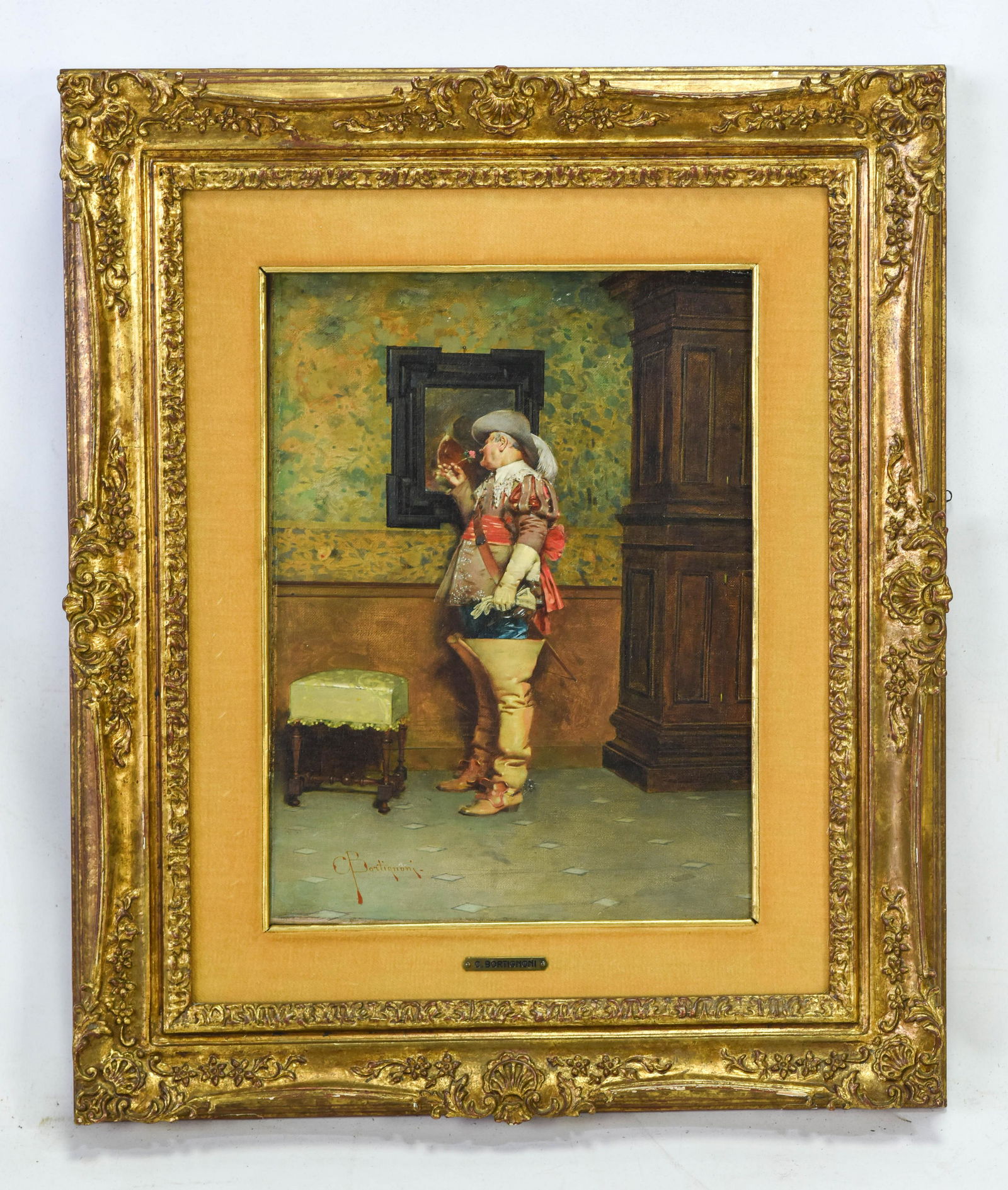 Bortignoni, Giuseppe II "Man Holding a Rose" Oil Canvas (1 of 7)