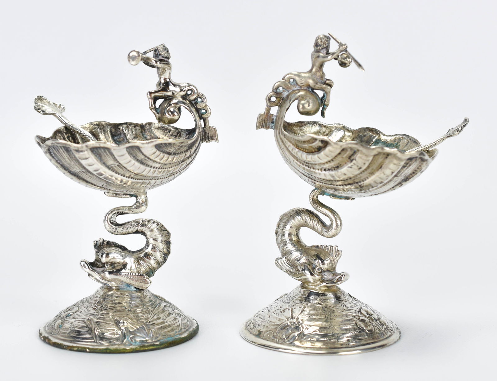 .800 Silver Figural Ichthyocentaur Salt Pair German (1 of 13)