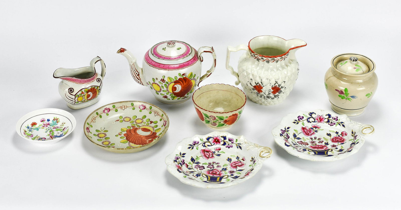 Nine Piece Lot Decorated Creamware and Porcelain (1 of 15)