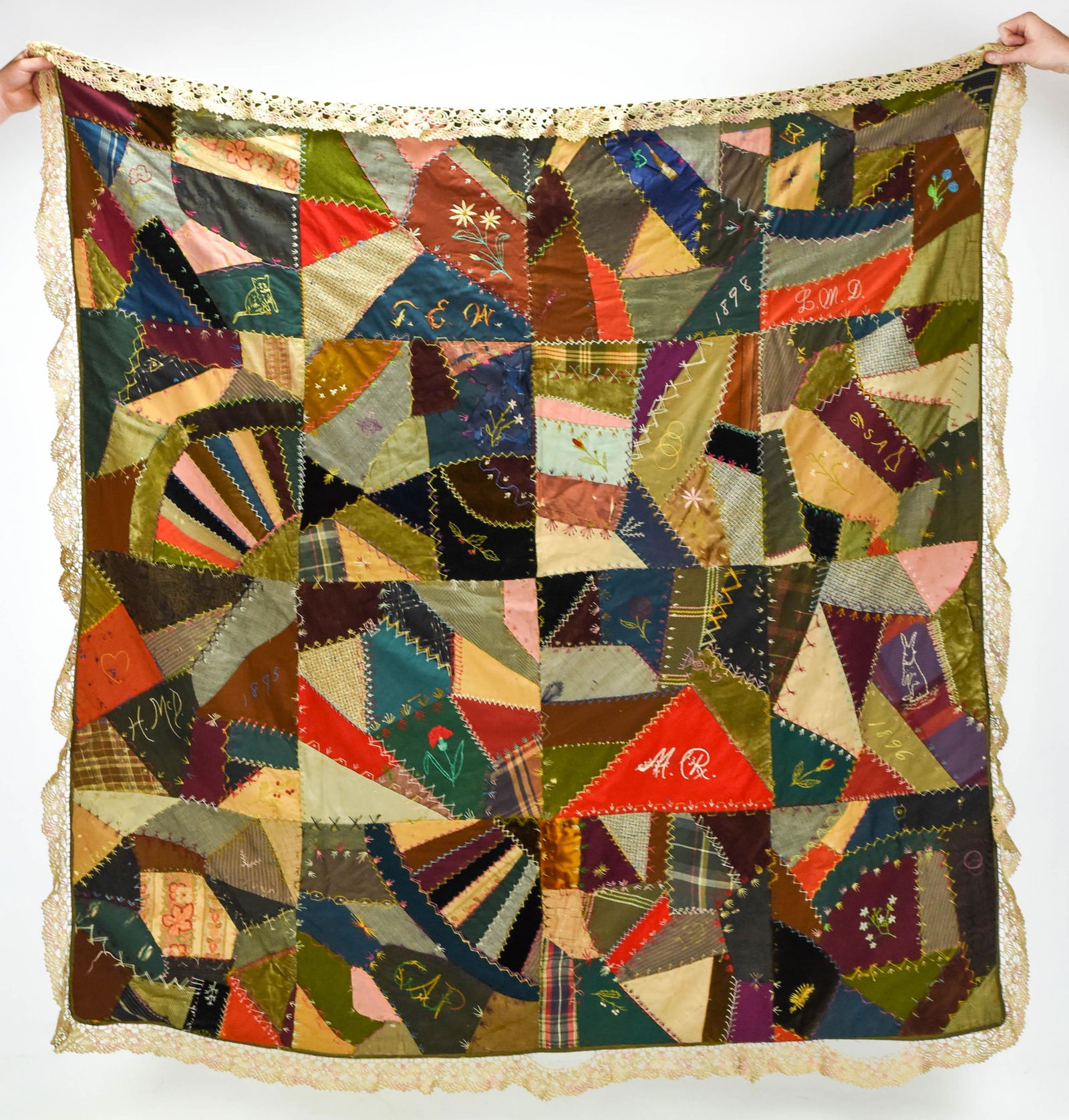 Antique American Crazy Quilt Dated 1895-6 (1 of 7)