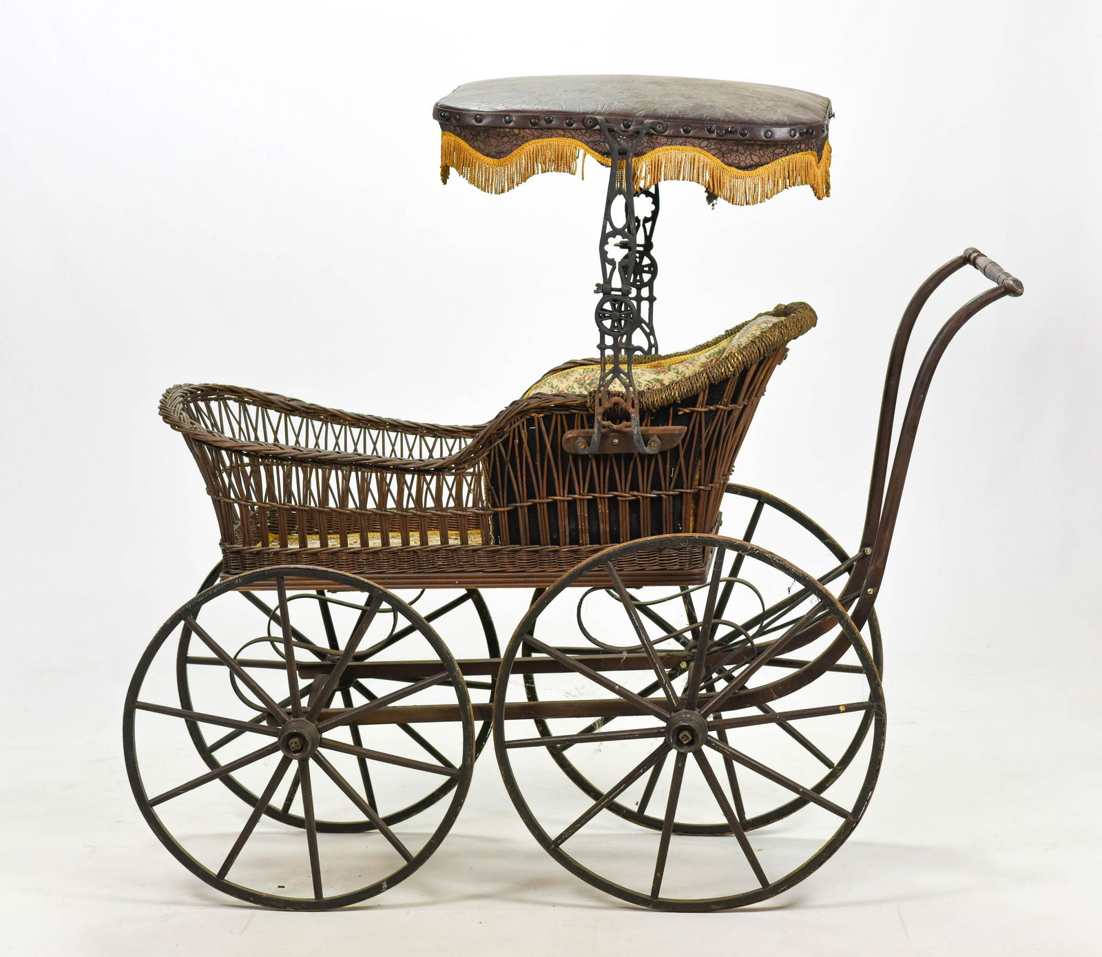 Antique Victorian Wicker Iron Baby Carriage (1 of 9)