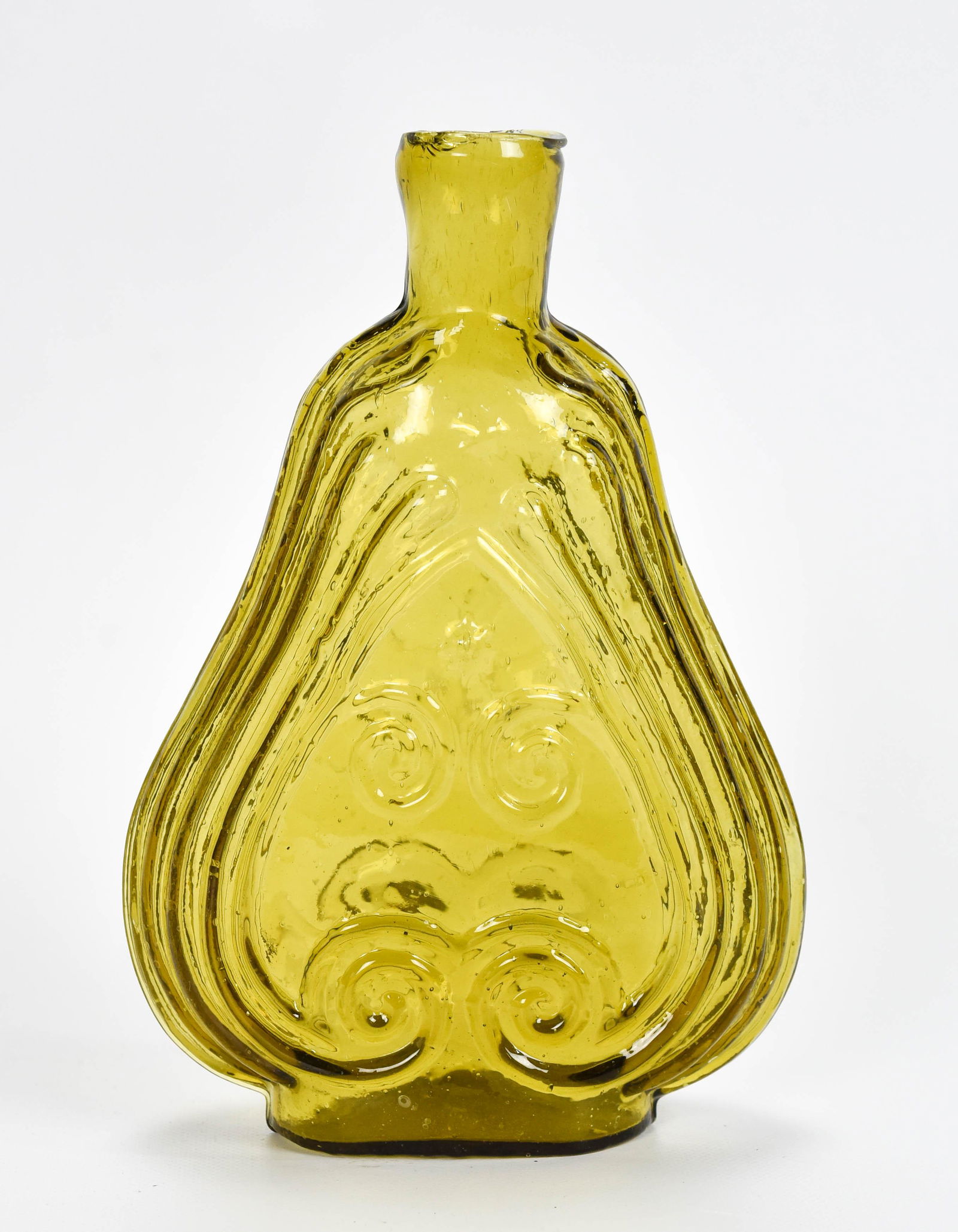 Antique 19thC Sea Green Violin Scroll Pint Flask (1 of 6)