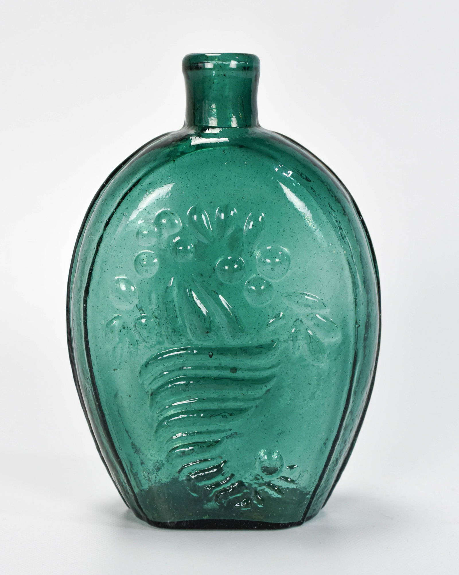 Teal Green Cornucopia Basket Historical Flask Bottle (1 of 5)