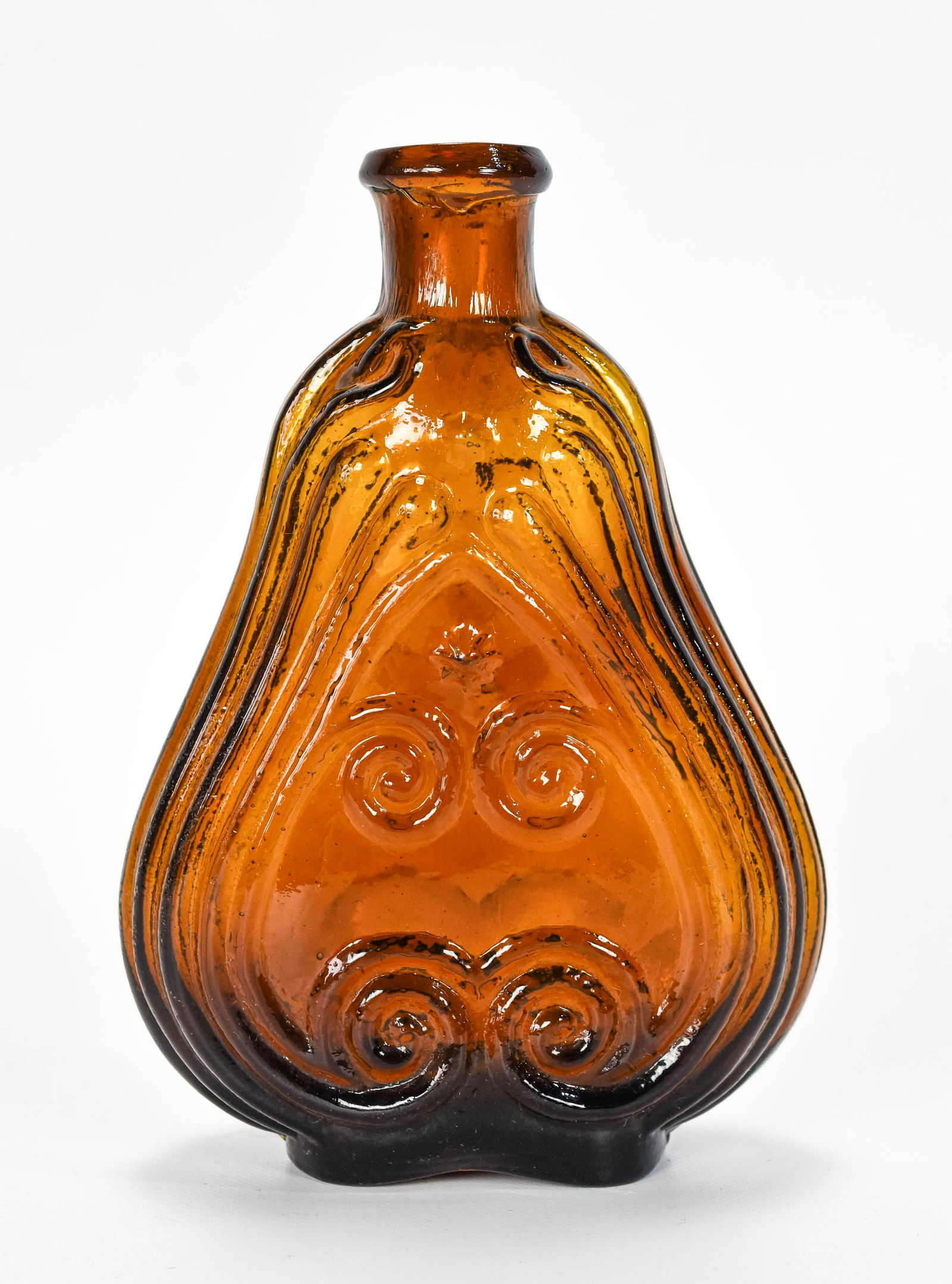 Amber Scroll Pint Flask Bottle w/Applied Collar Top (1 of 7)