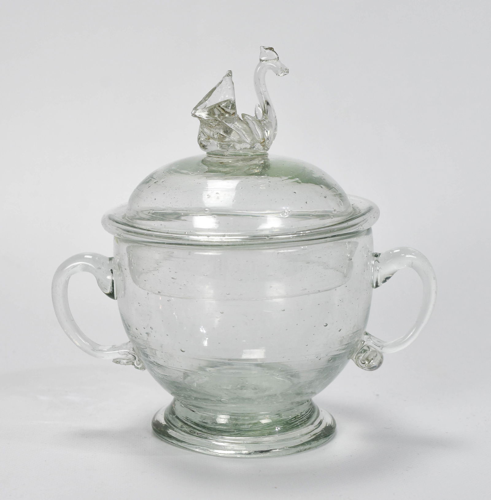 South Jersey Free Blown Glass Sugar Bowl Bird Finial (1 of 13)