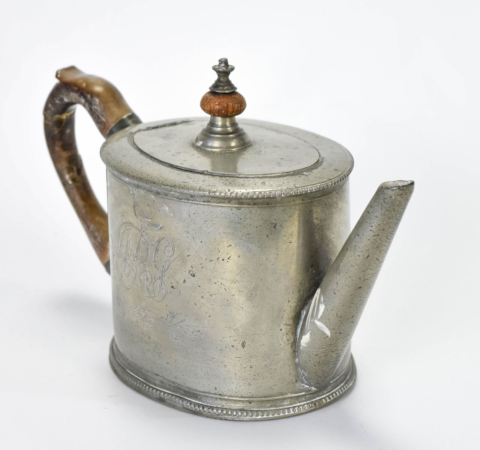 Fine Engraved 18thC Pewter Straight Sided Teapot (1 of 9)