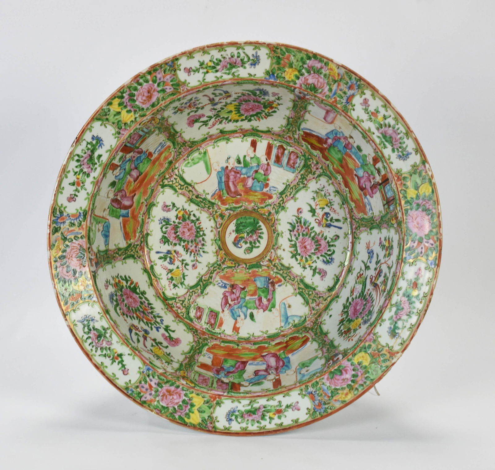 Antique Chinese 18" Rose Medallion Flared Punch Bowl (1 of 10)