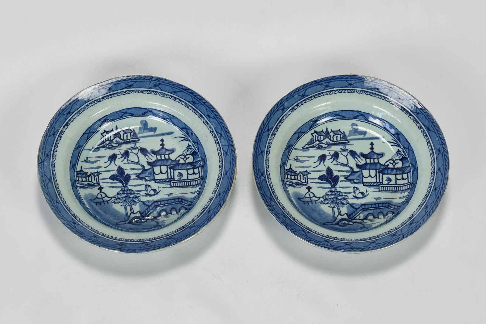 Antique 19thC European Canton Style Blue White Bowls (1 of 4)