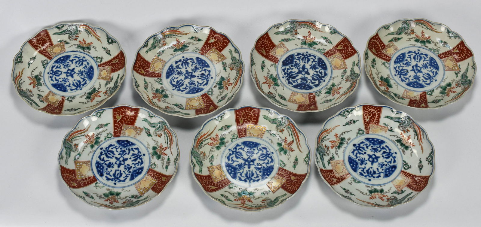 Seven Antique 19thC Japanese Imari Porcelain Plates (1 of 5)