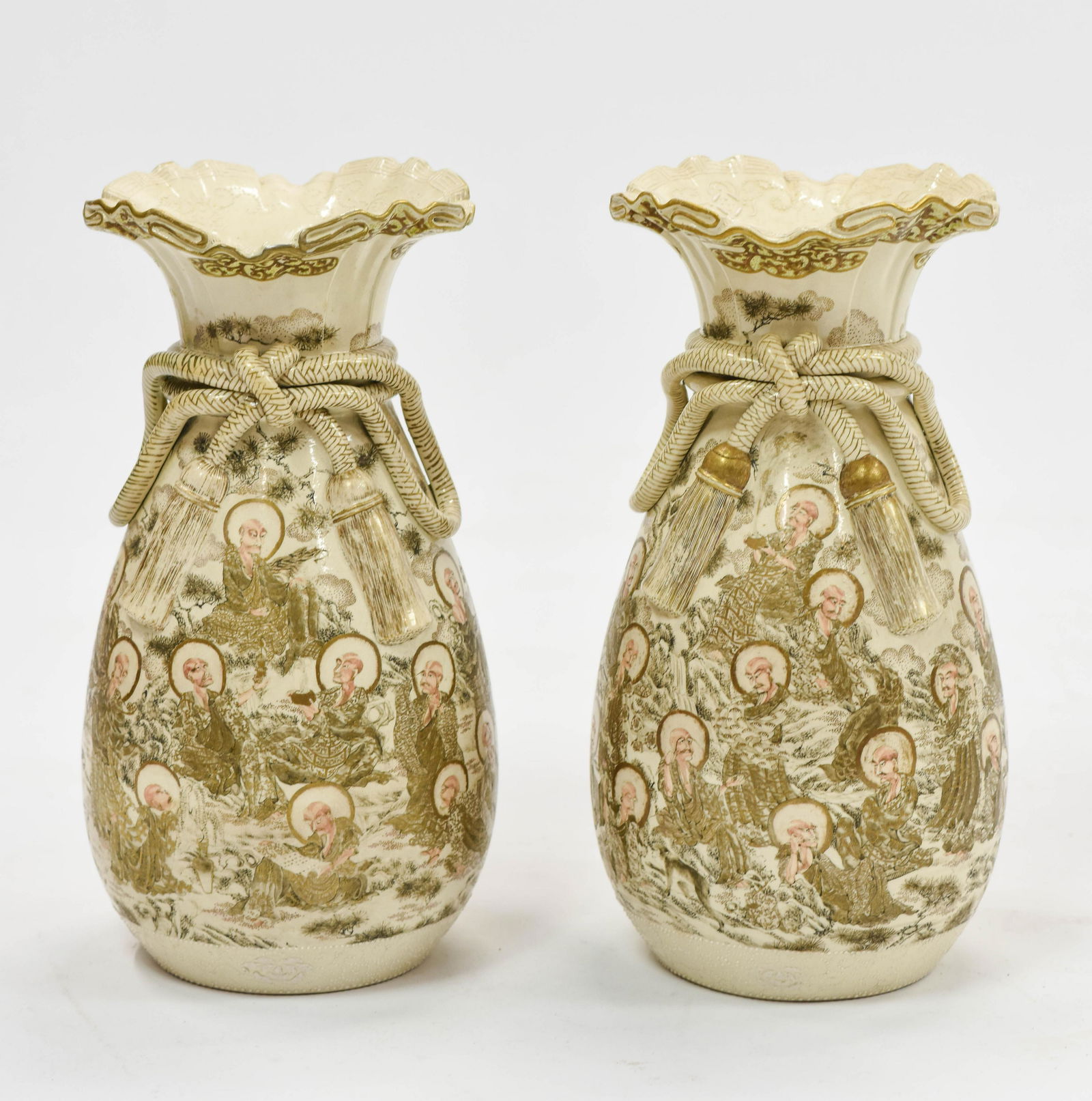 Big 14" Signed Japanese Antique Satsuma Vase Pair (1 of 5)