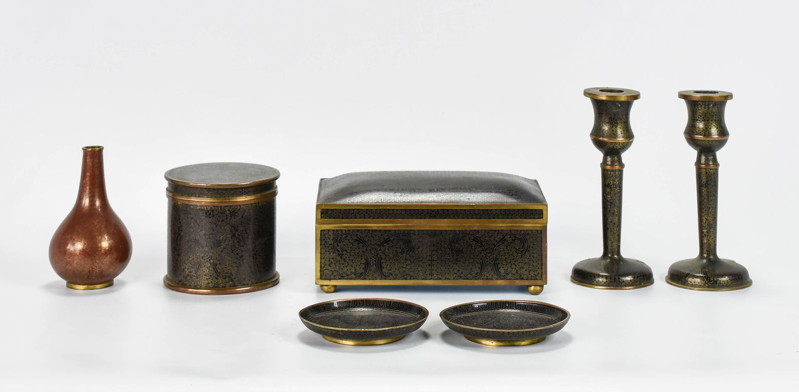 Fine Japanese Meiji Six Pc Black Cloisonne Desk Set (1 of 8)