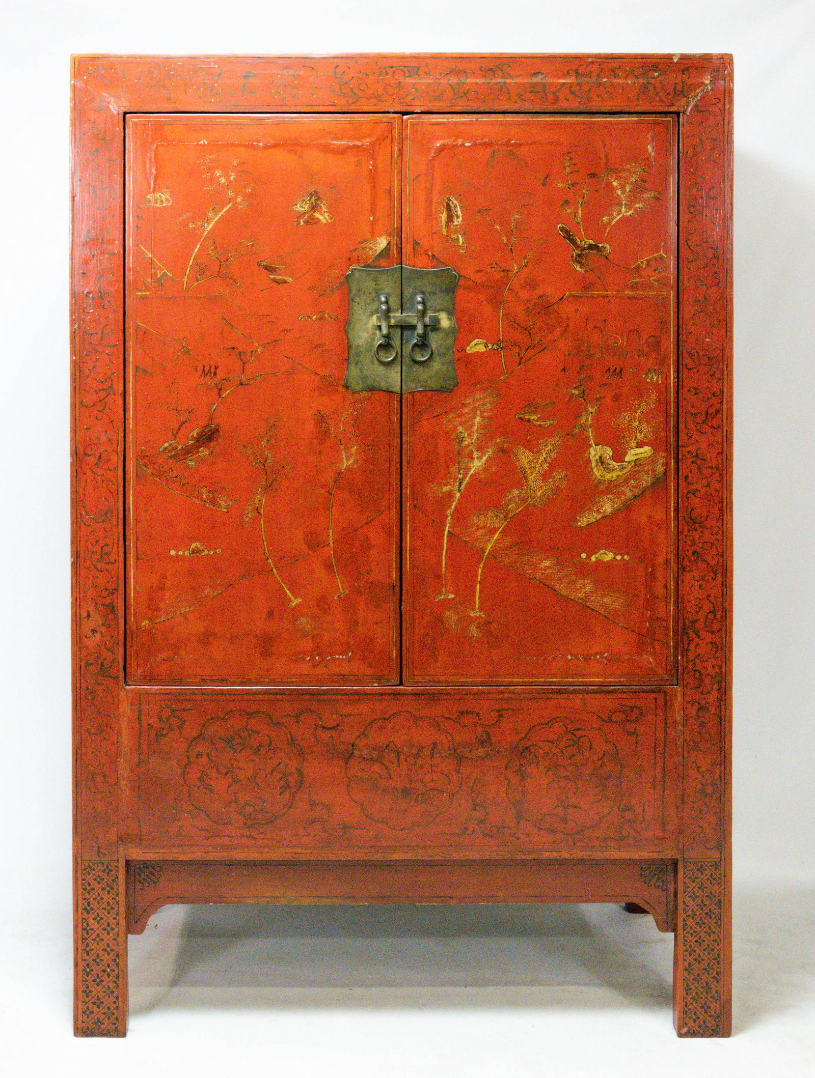 Antique Chinese Red Lacquer Wood 2-Door Cabinet (1 of 15)