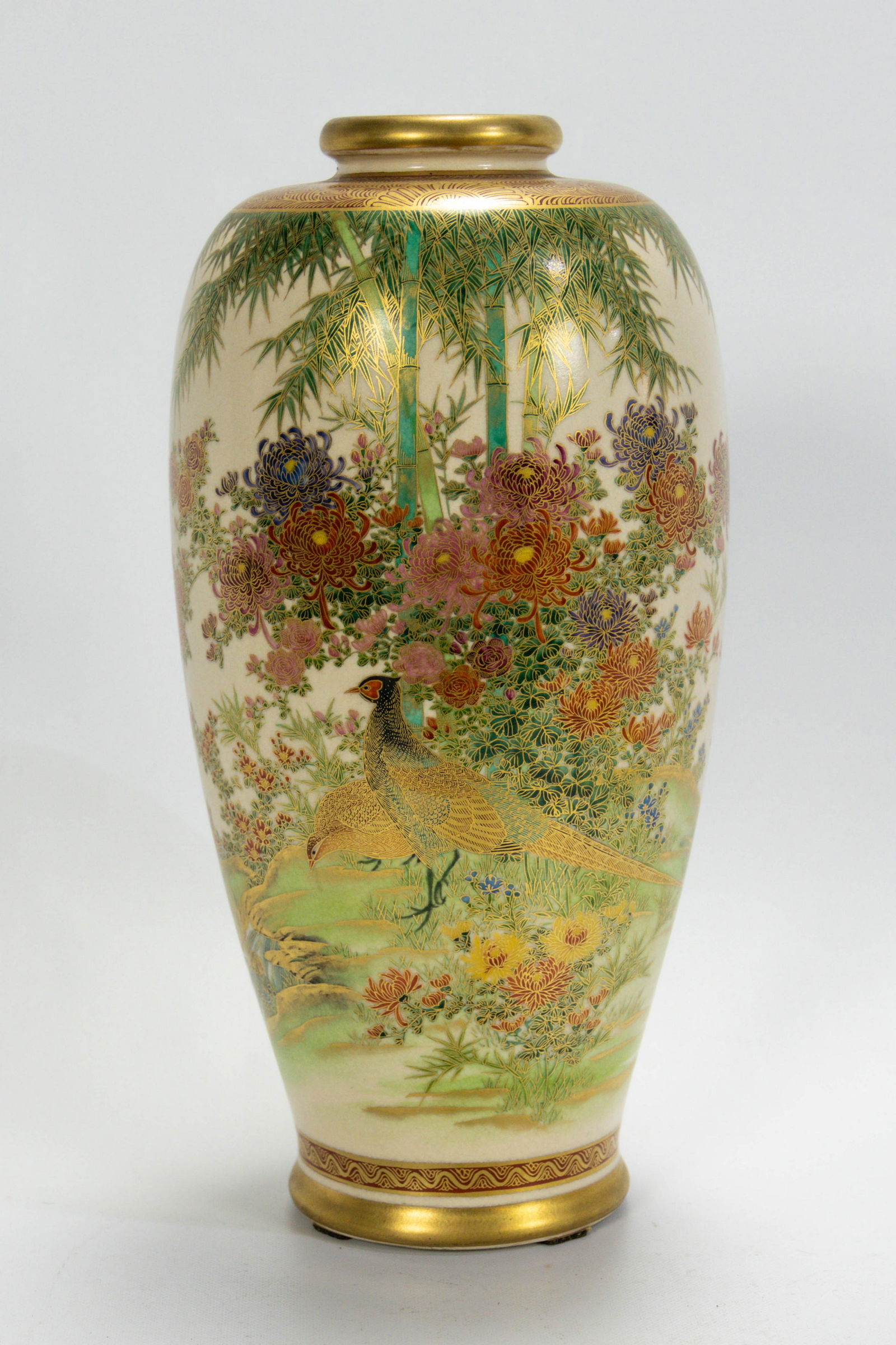 Vintage 12" Japanese Signed Satsuma Floral Bird Vase (1 of 13)