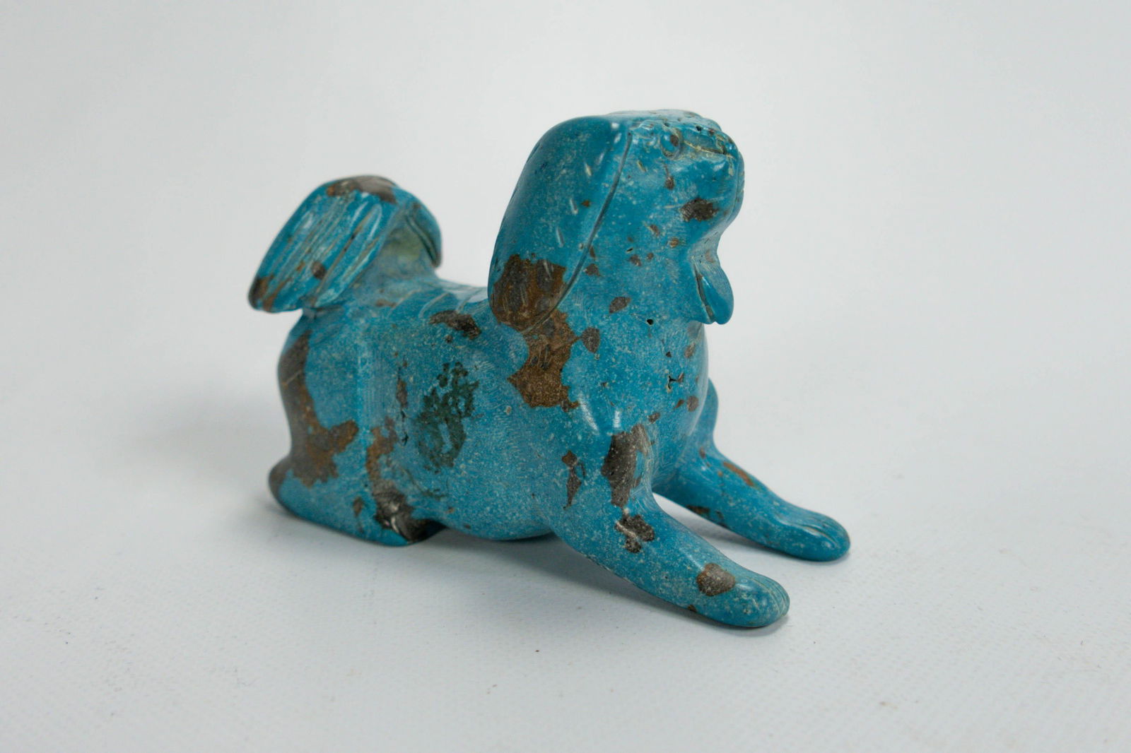 Chinese Carved Turquoise Pekingese Dog Figurine (1 of 10)