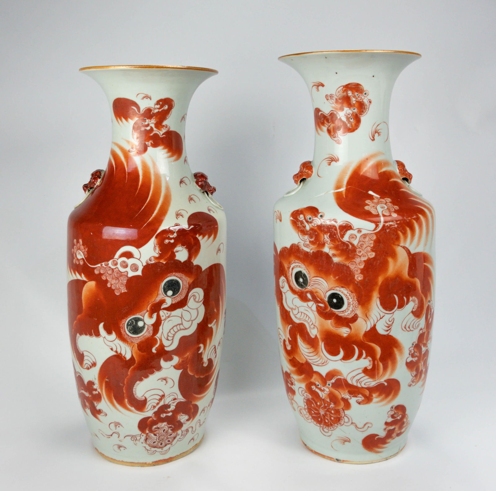 Antique Chinese Ox-Blood Painted Temple Jar Pair (1 of 15)